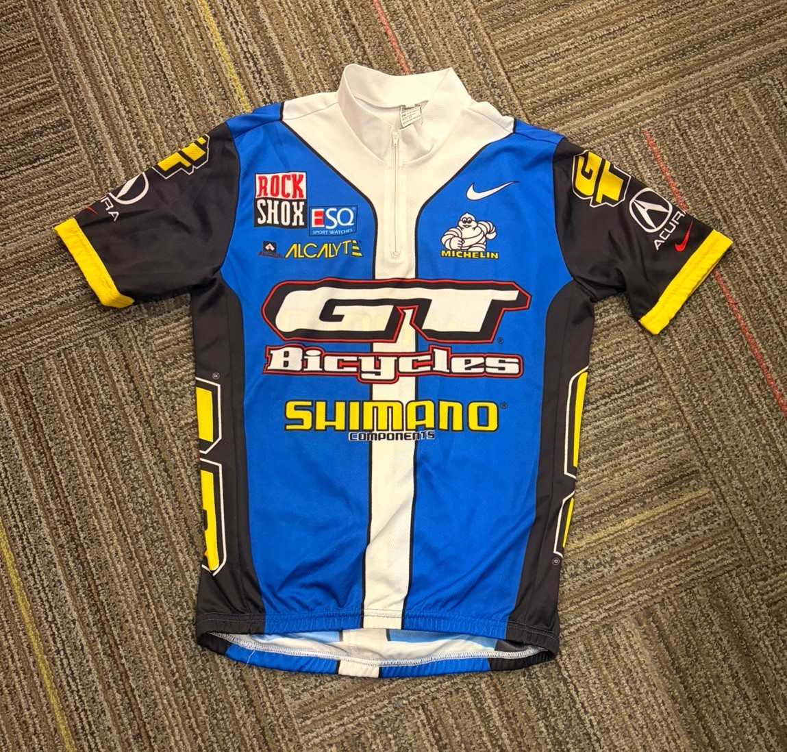 Vintage Nike GT Bicycles Cycling Jersey Vest Shimano Michelin Blue Mens Biking