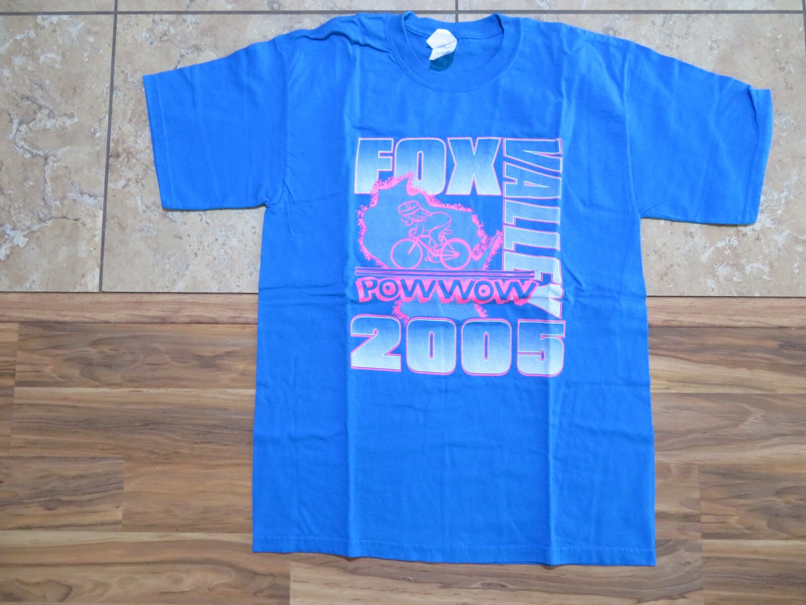 FOX VALLEY POW WOW Bicycle T-Shirt 2005 Aqua Pink Gildan Sz L