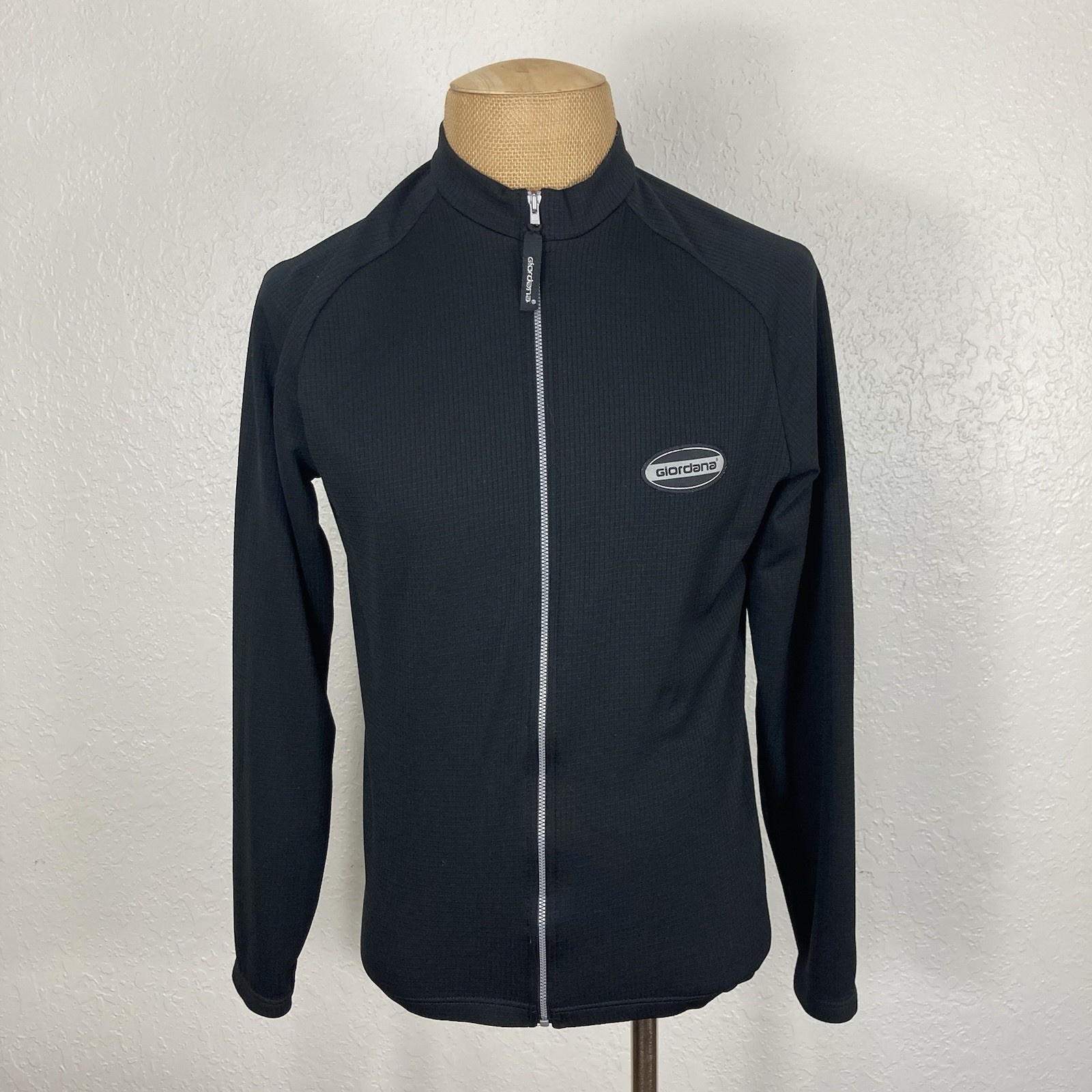 Giordana Cycling Jersey Shirt Top Mens Medium Solid Black Full Zip Long-Sleeve