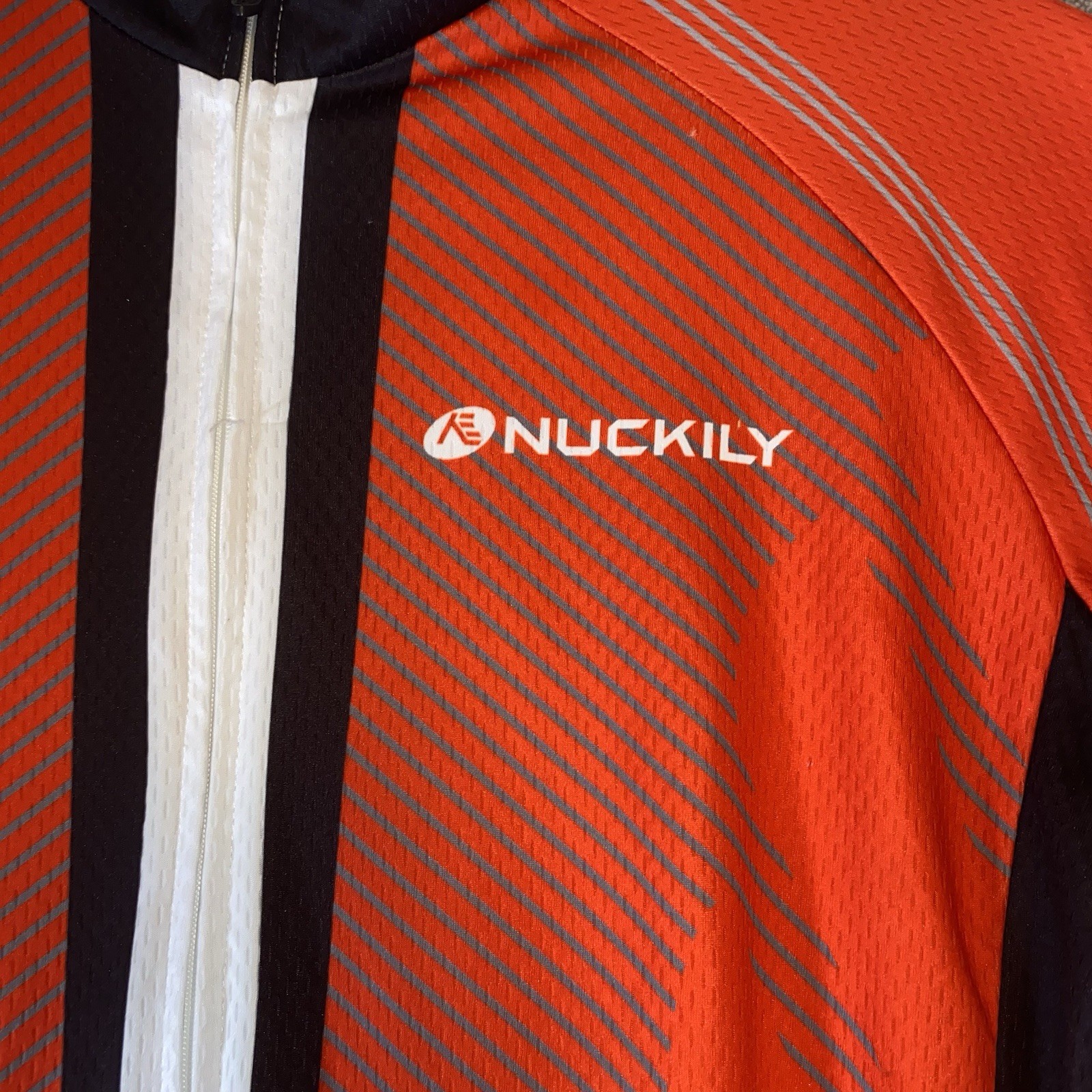 NUCKILY Men’s Cycling Jersey Lot 2 Large Blue Red Short Sleeve Full Zip Race Fit
