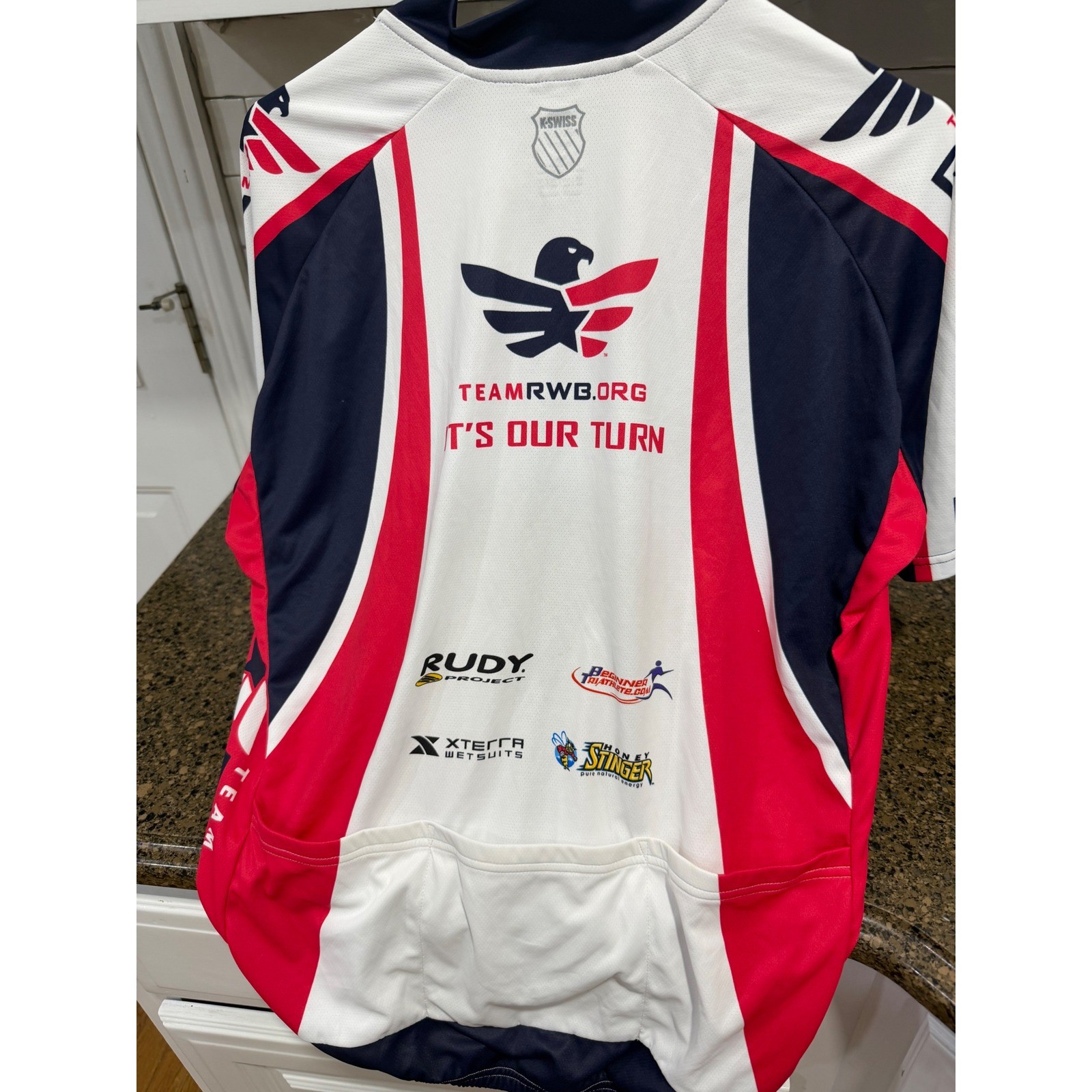 K-Swiss Team RWB Cycling Jersey Mens XXL Full Zip Red White Blue Short Sleeve