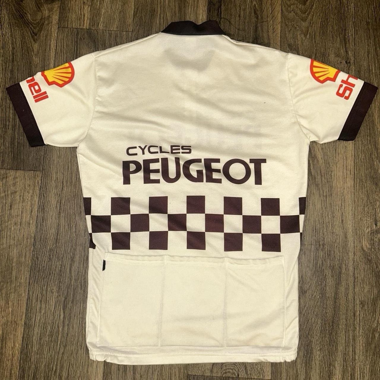 Vintage 70s 80s Peugot Cycles Team Graphic Spellout Logo Cycling Jersey Mens Med