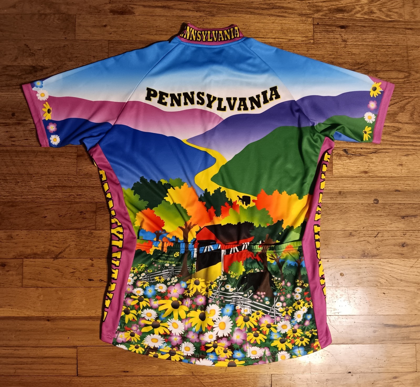 Free Spirit Wear Pennsylvania Short Sleeve Cycling Jersey UPF 3 Back Pockets