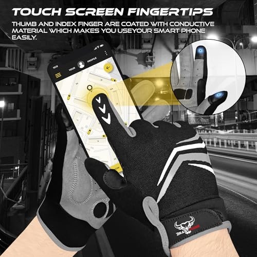 Full Finger Cycling Gloves with Padding for Men Women, Anti-Slip, Large Black