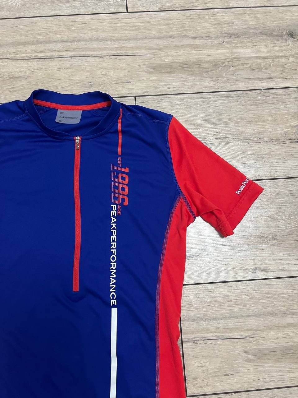 Men’s Peak Performance Cycling Bike Racing Jersey Big Log sz M Blue 1/2 Zip