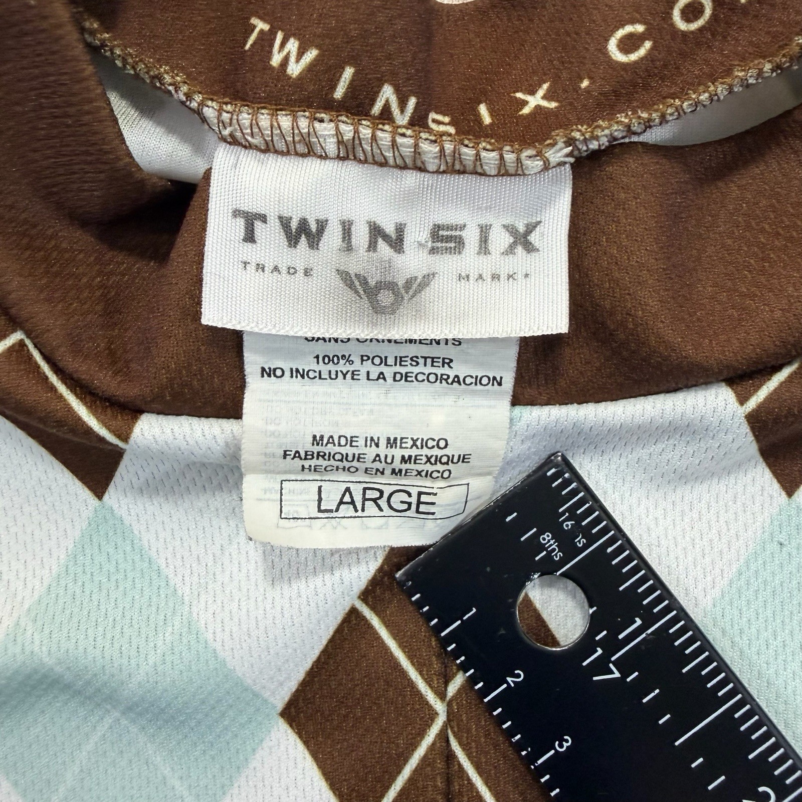 Twin Six Argyle Full Zip L Short Sleeve Cycling Jersey Brown Performance