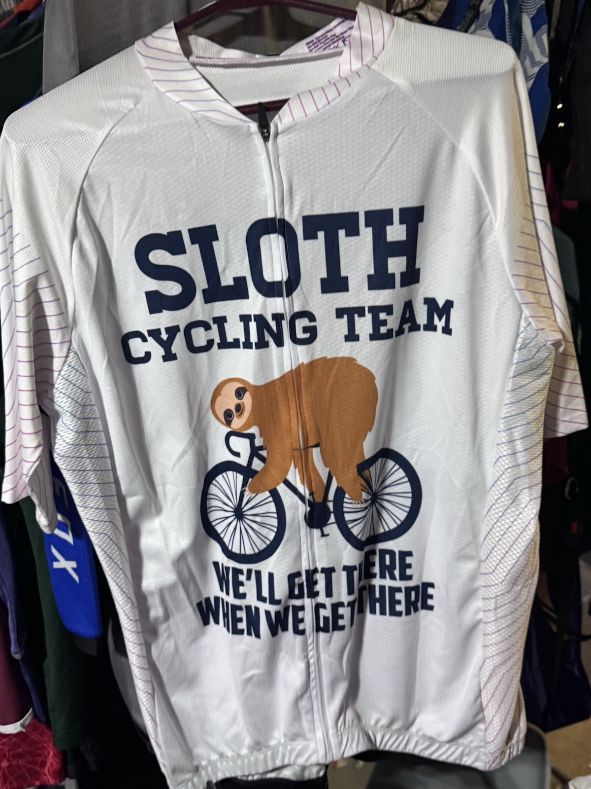 Sloth Cycling Team Cycling Jersey XXXL Mountain Biking Full Zip Shirt White