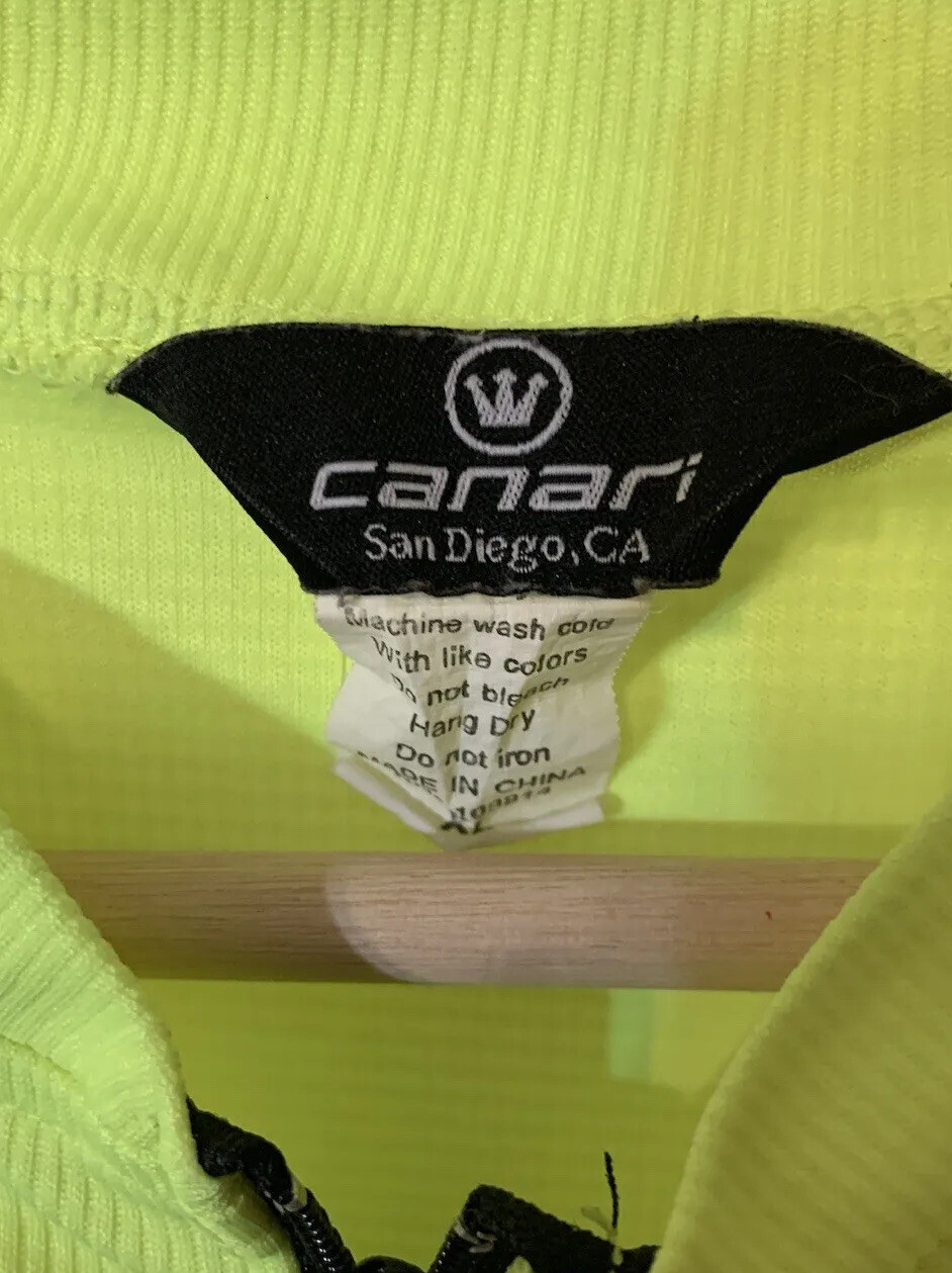 Canari Mens Sz XL Bike Jersey Cycling Bib Shirt Neon Yellow Half-Zip