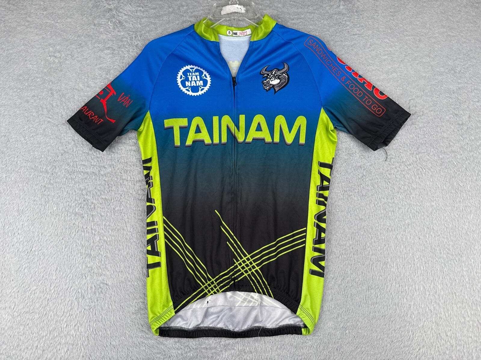 Cycling Jersey Women Medium Blue Green Black Full Zip Viet Tainam Short Sleeve