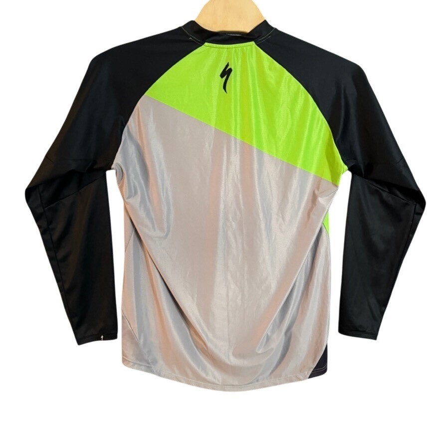 Specialized Mens XL Long Sleeve Cycling Jersey Neon Green Black Gray Colorblock