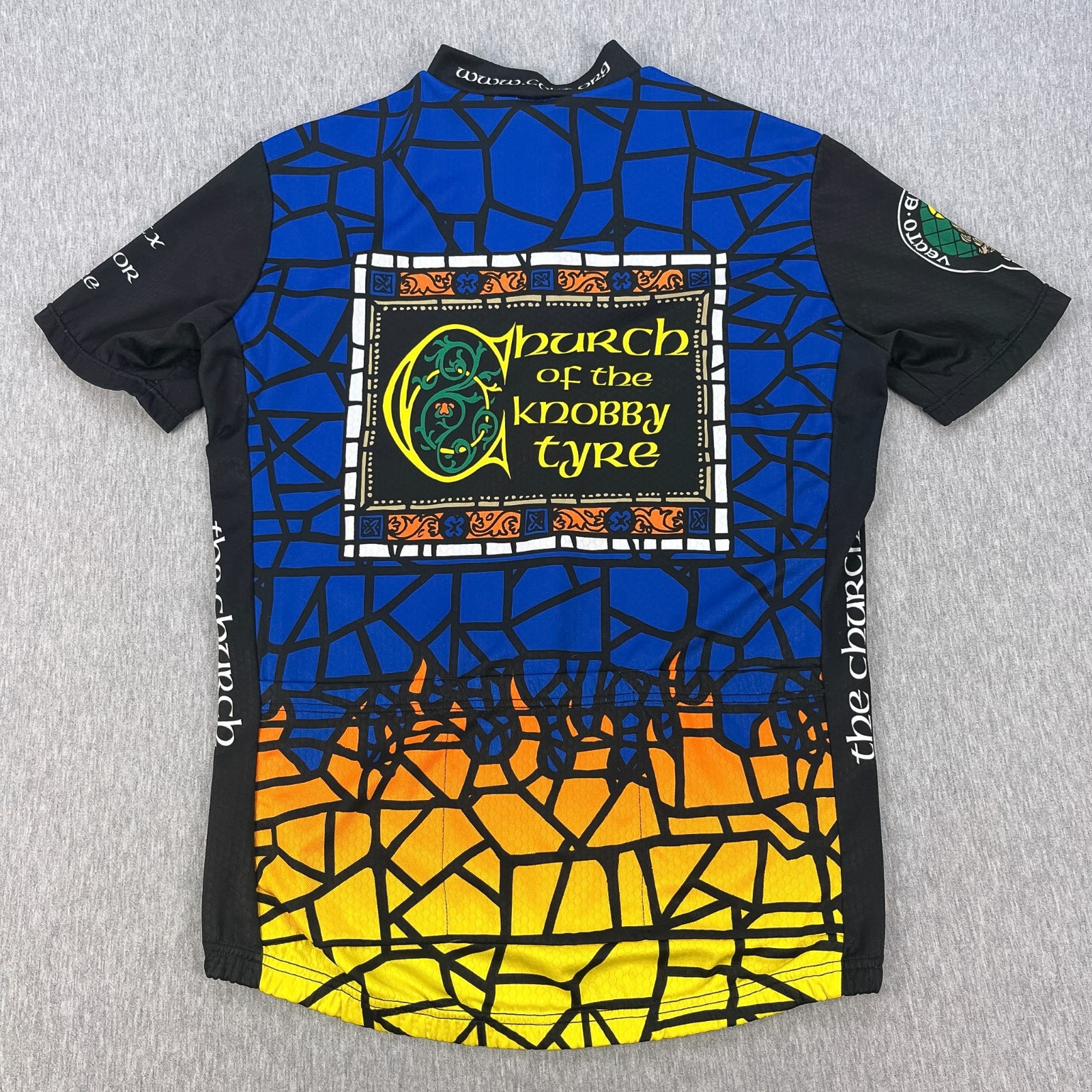 Verge Church Of The Knobby Tyre Cycling Jersey Mens 2XL Blue 3/4 Zip Pockets