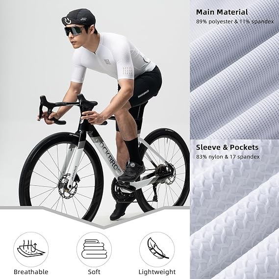 ROCKBROS Men’s Cycling Jersey Short Sleeve MTB Road Bike Shirt Pocket Quick Dry