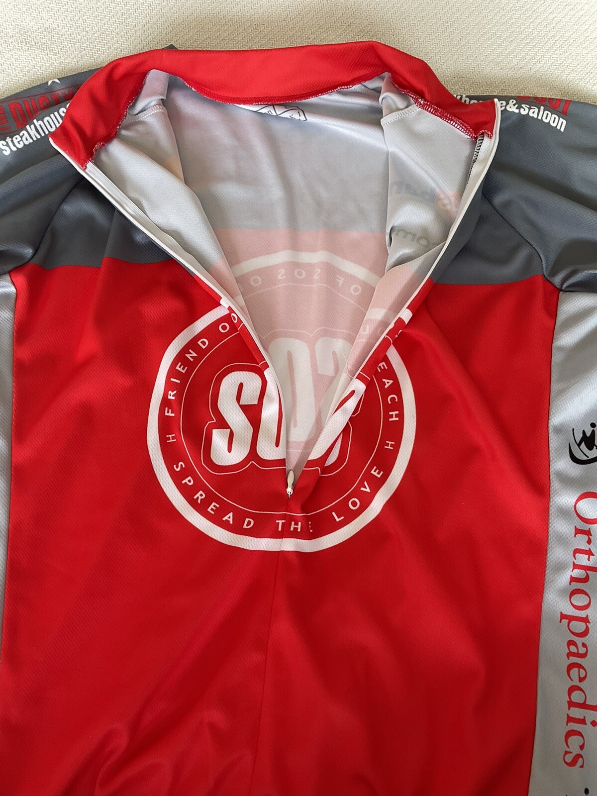 mens peak 1 Large Red Gray Short Sleeve Quarter Zip Cycling Jersey Vail Colorado