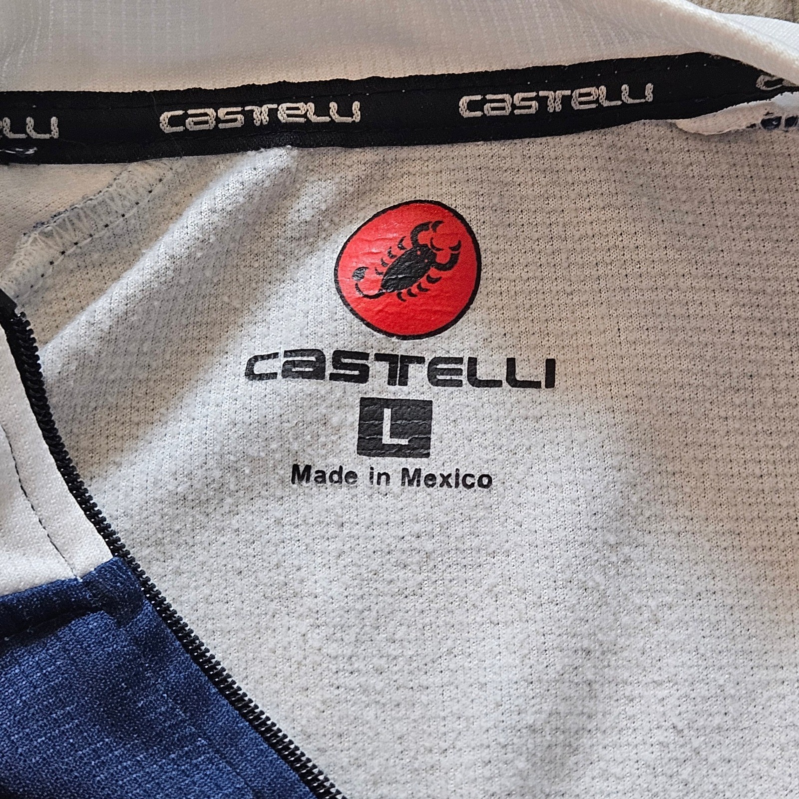 Castelli Cycling Jersey Mens L Blue White Long Sleeve Full Zip Pockets Bike Race