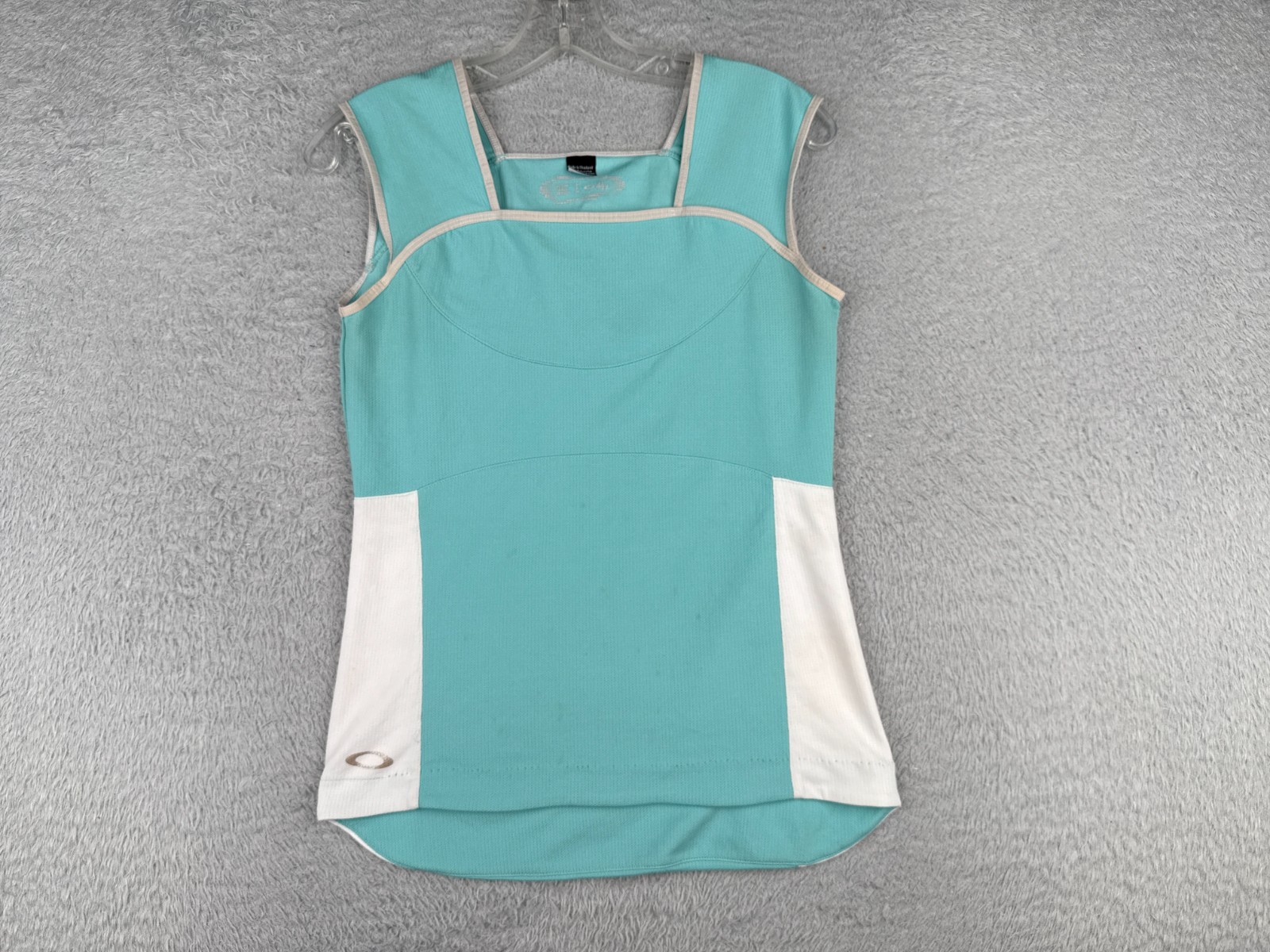 Oakley Cycling Jersey Women Small Teal White Tank Sleeveless Rear Pockets Poly