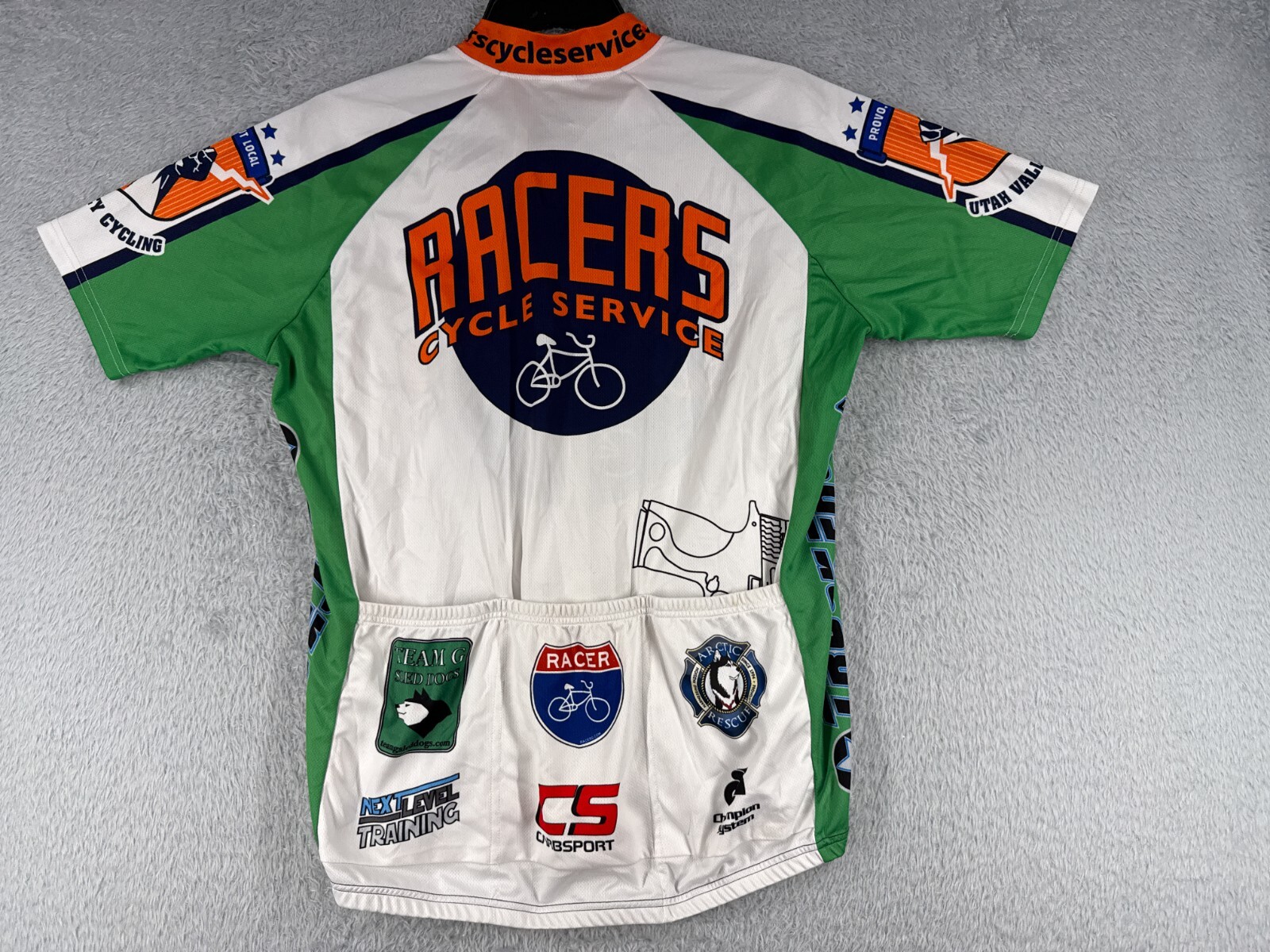 Champsys Cycling Jersey Adult 2XL XXL Green Orange Full Zip Racers Cycle Service