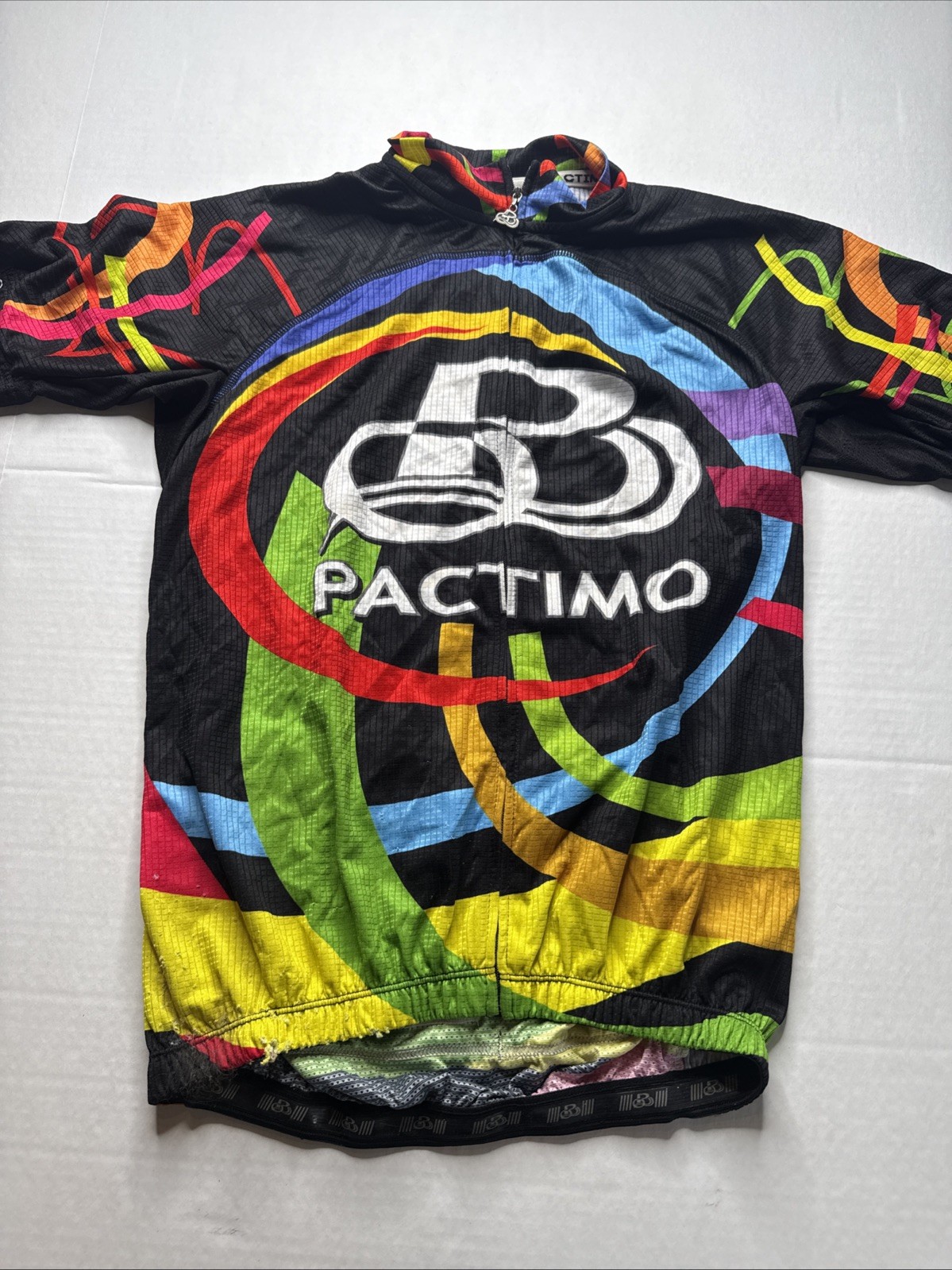 Pactimo Cycling Jersey Men Sz M Black Bright Multi Color Full Zip Short Sleeve