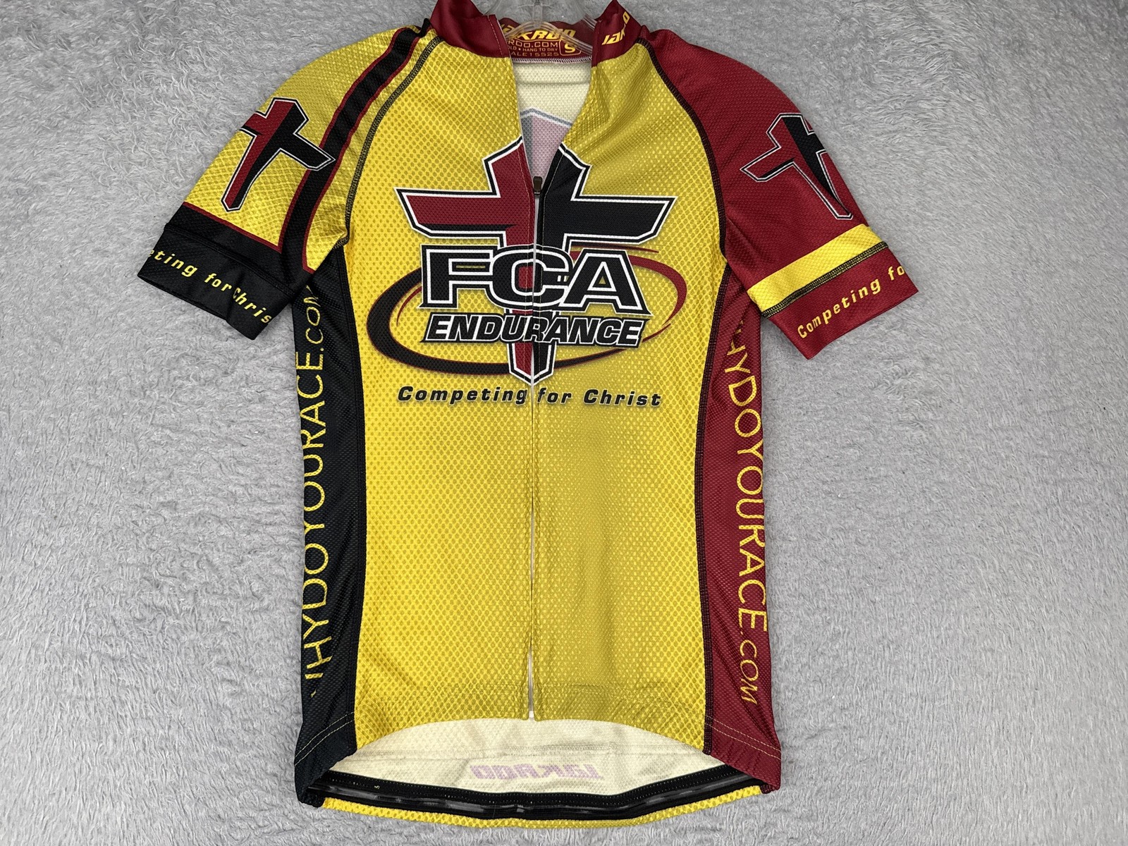 Jakroo FCA Endurance Cycling Jersey Womens Small Yellow Red Christian Bike