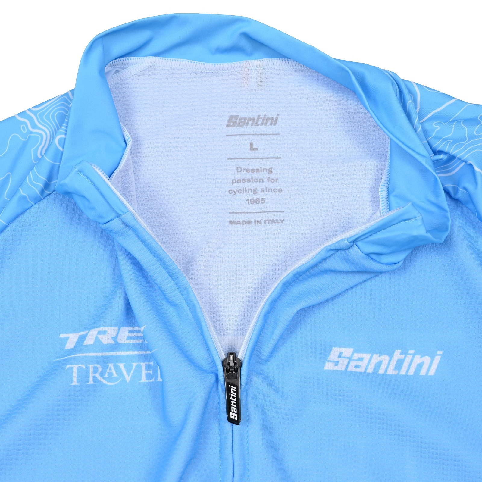 Santini Cycling Jersey Mens Large Blue Trek Travel Short Sleeve Full Zip Italy