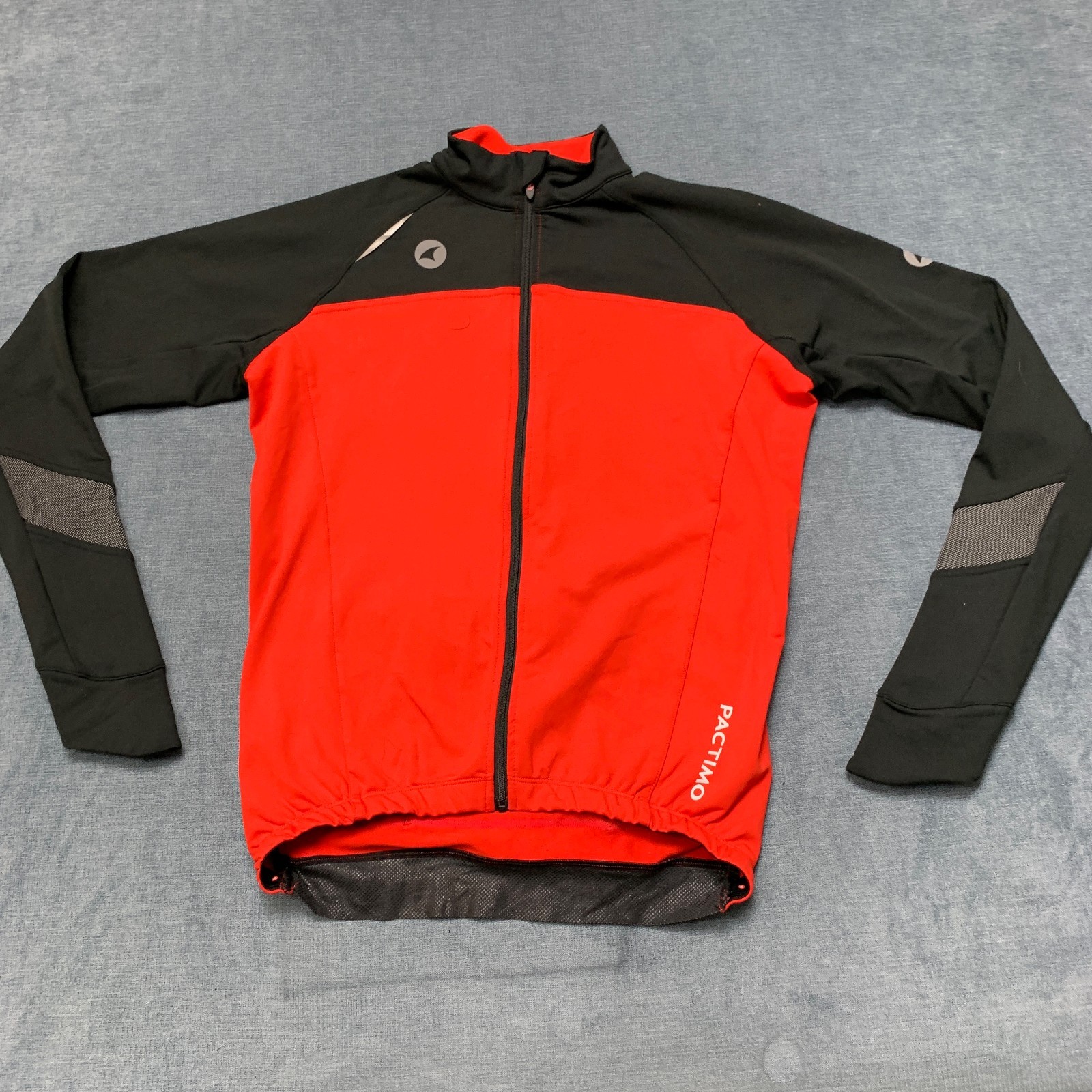 Pactimo Cycling Jersey Mens Small Black Red Raglan Sleeve Mock Neck Full Zip