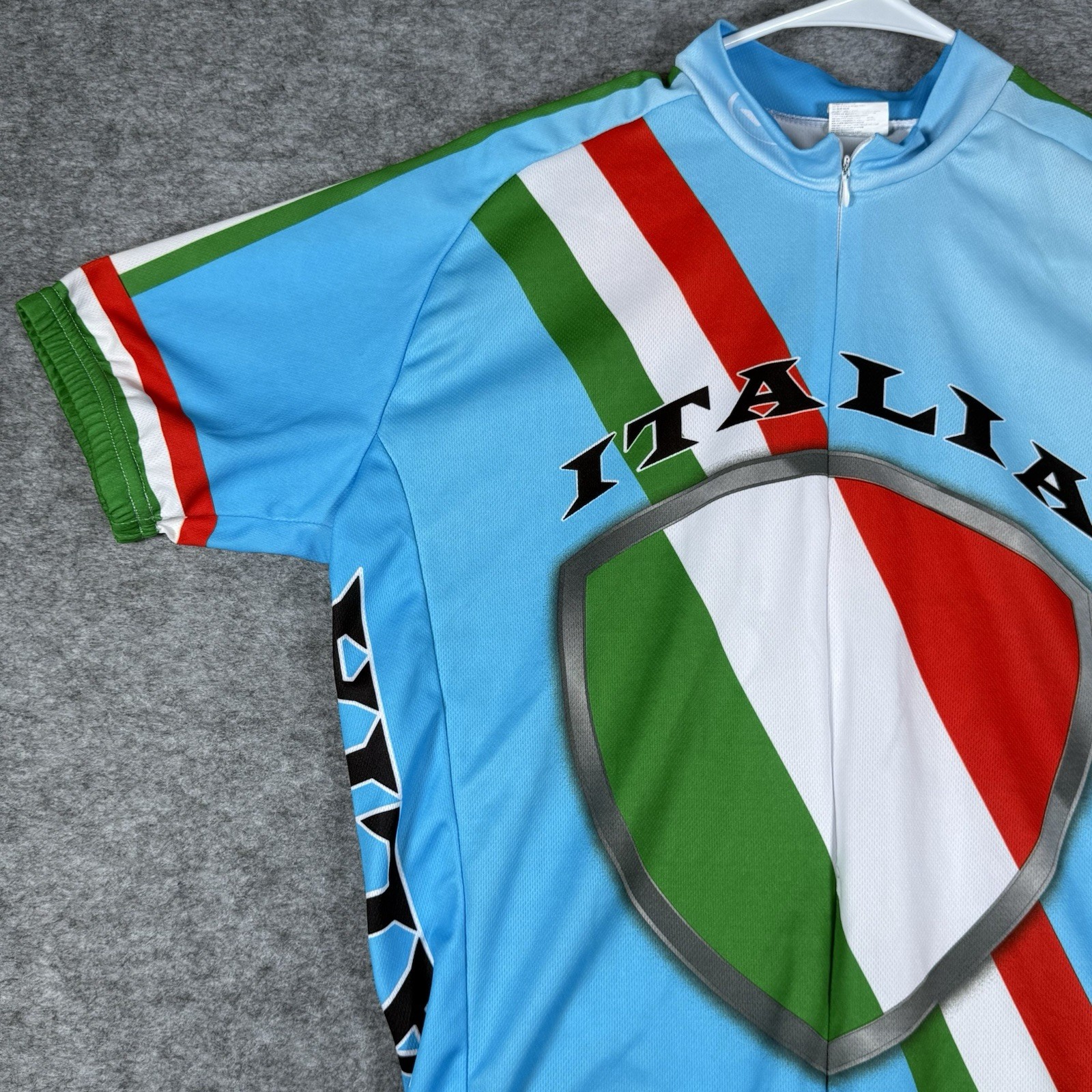 Italy Flag Shirt Large Blue All Over Print 3/4 Zip Cycling Back Pockets Bicycle