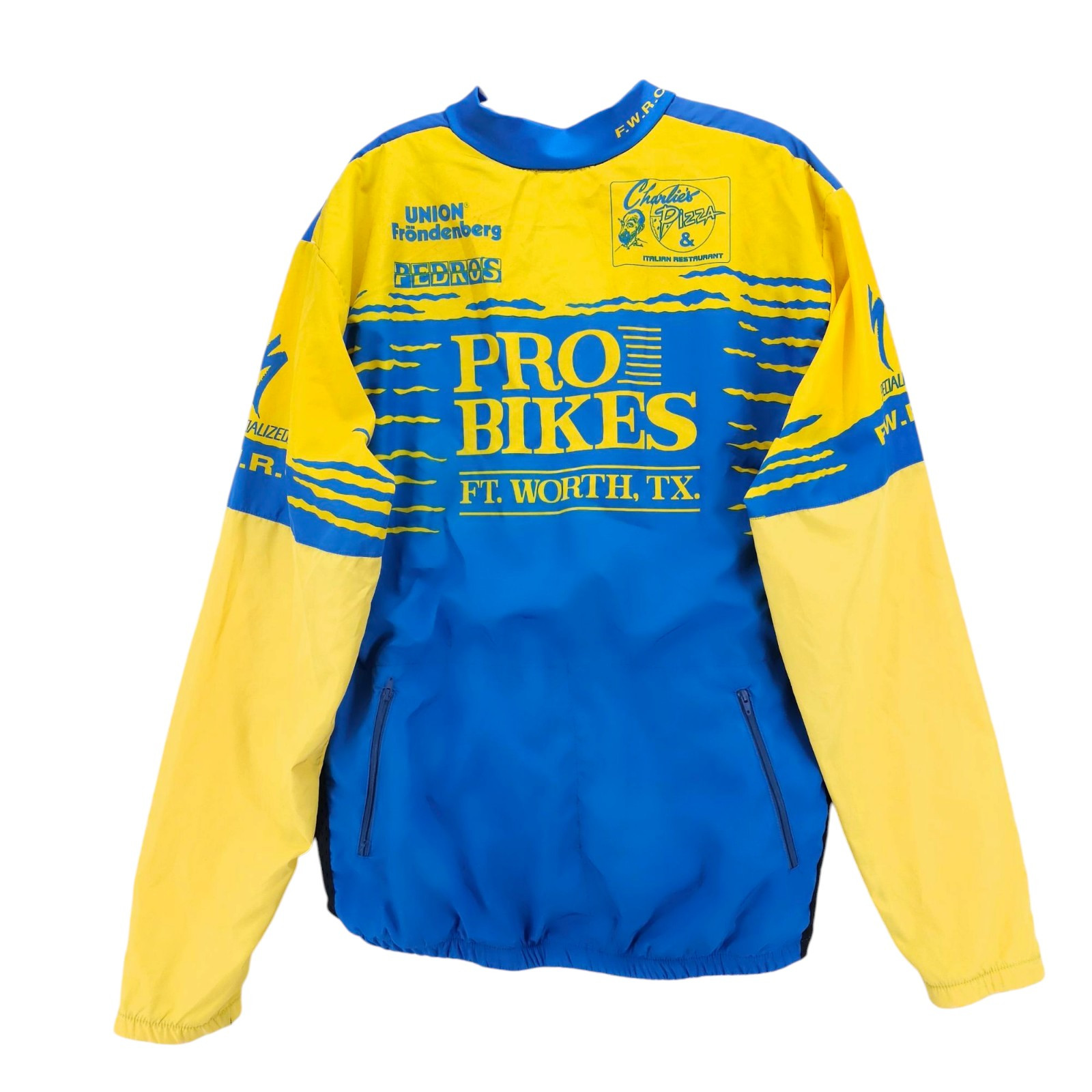 CANARI Cycling Jacket Yellow Blue Pro Bikes Texas Full Zip MADE IN USA Size XL