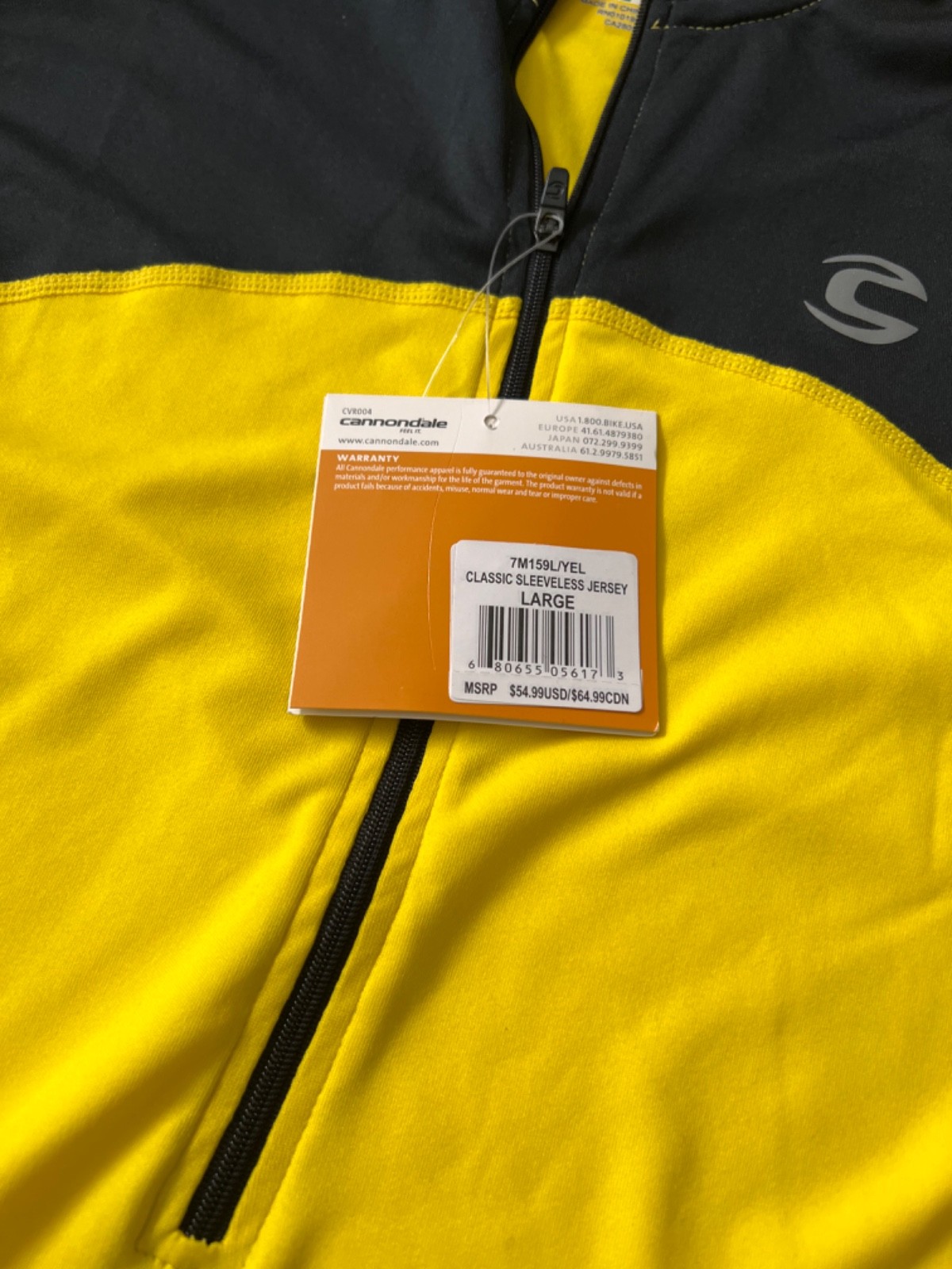 Cannondale Men’s Sleeveless Cycling Jersey Yellow Lightweight Size Large NWT