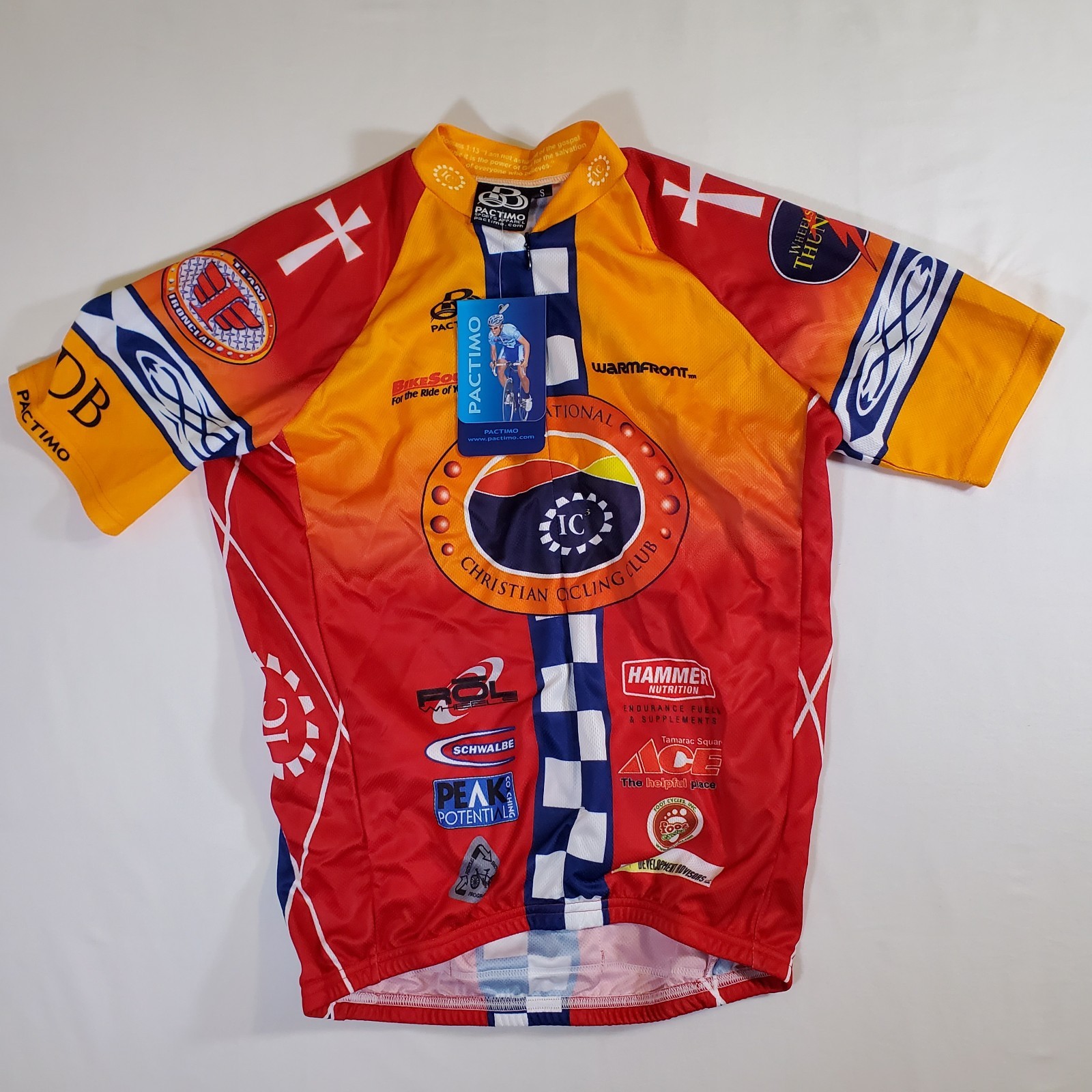 Pactimo Red Orange Christian Cycling Club NEW NWT Small 3/4 Zip Jersey Shirt