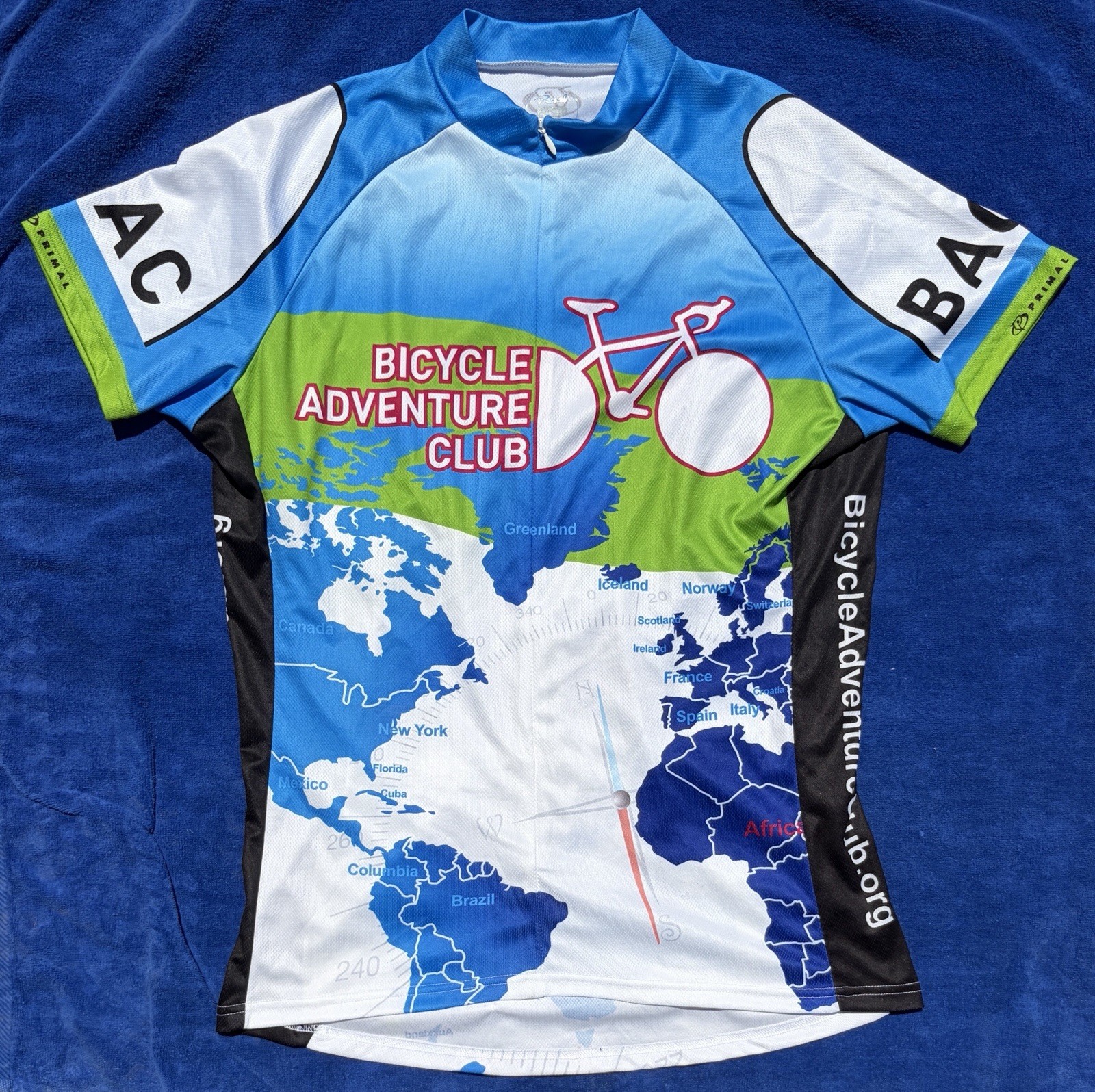 Women’s XXL Bicycle Adventures Club Primal Cycling Shirt World Map