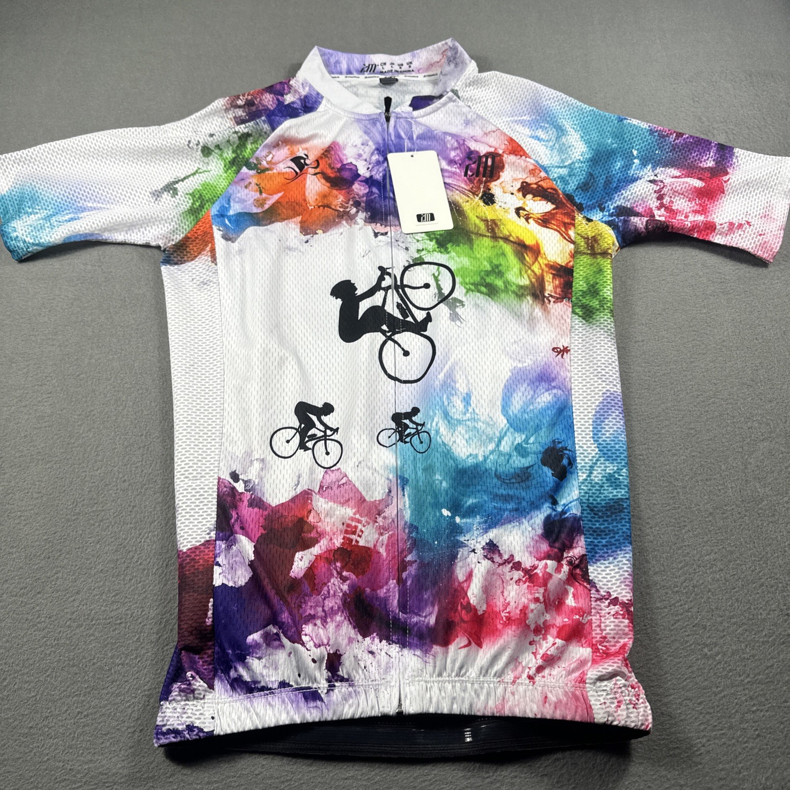 NWT Chuang Di Men’s Watercolor Splash Cycling Jersey Sz L Multi-Color