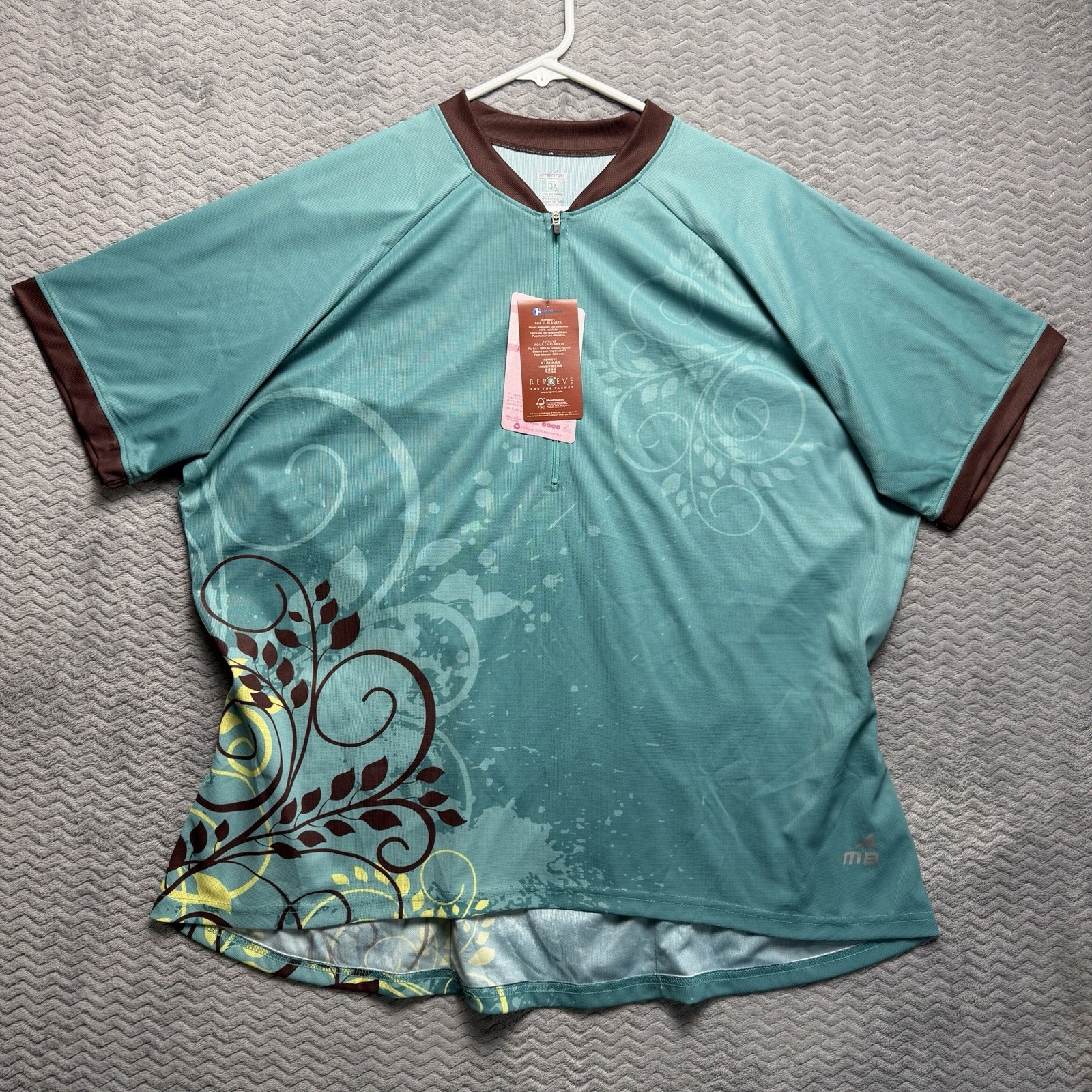 Mt. Borah Cycling Jersey Women’s Sz 3x Teal Floral Half Zip Short Sleeve