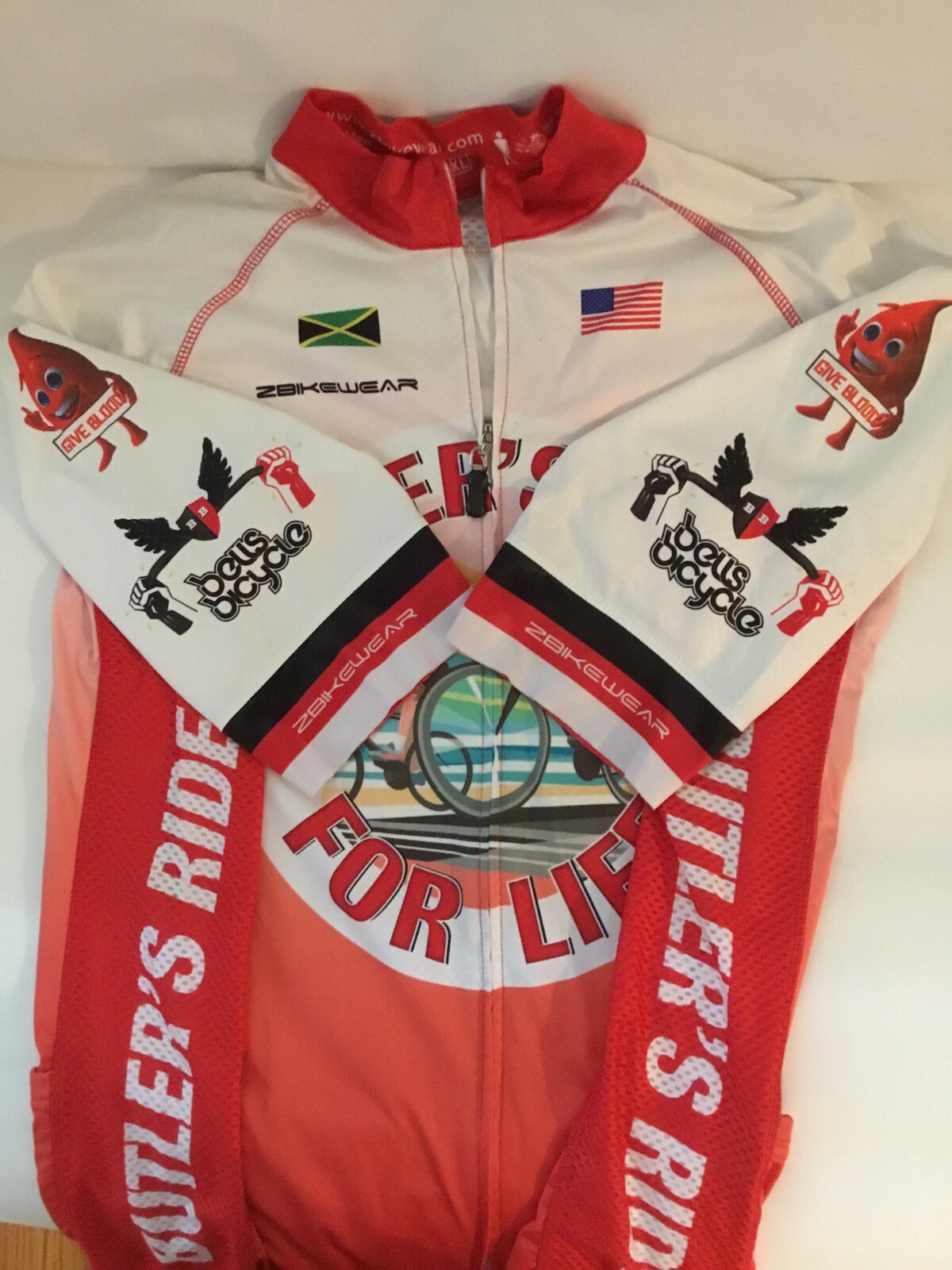 ZbikeWear Shirt/full zip short sleeve with back pockets,“Butlers Ride for Life”