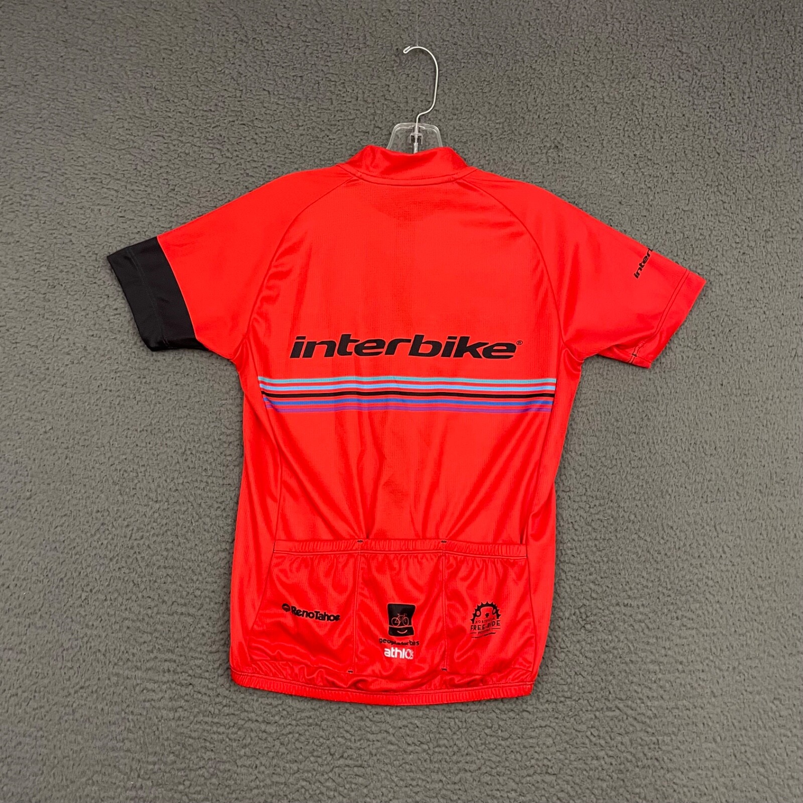 Athlos Cycling Jersey Mens Small Red Full Zip Pockets Logo Bike Activewear Dad