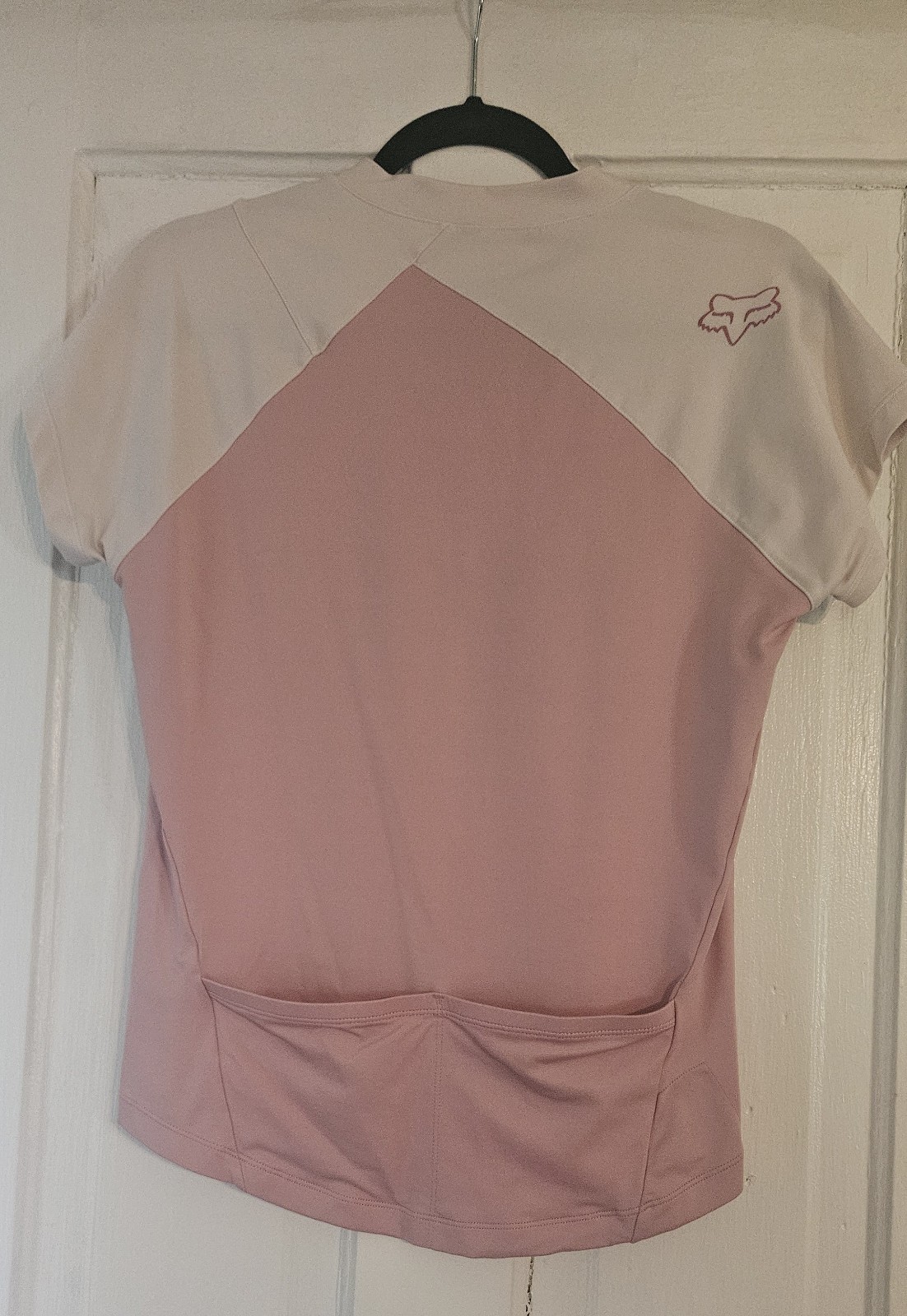 Fox Women’s Cycling Jersey Pink White Short Sleeve 1/4 zip neck, Size L