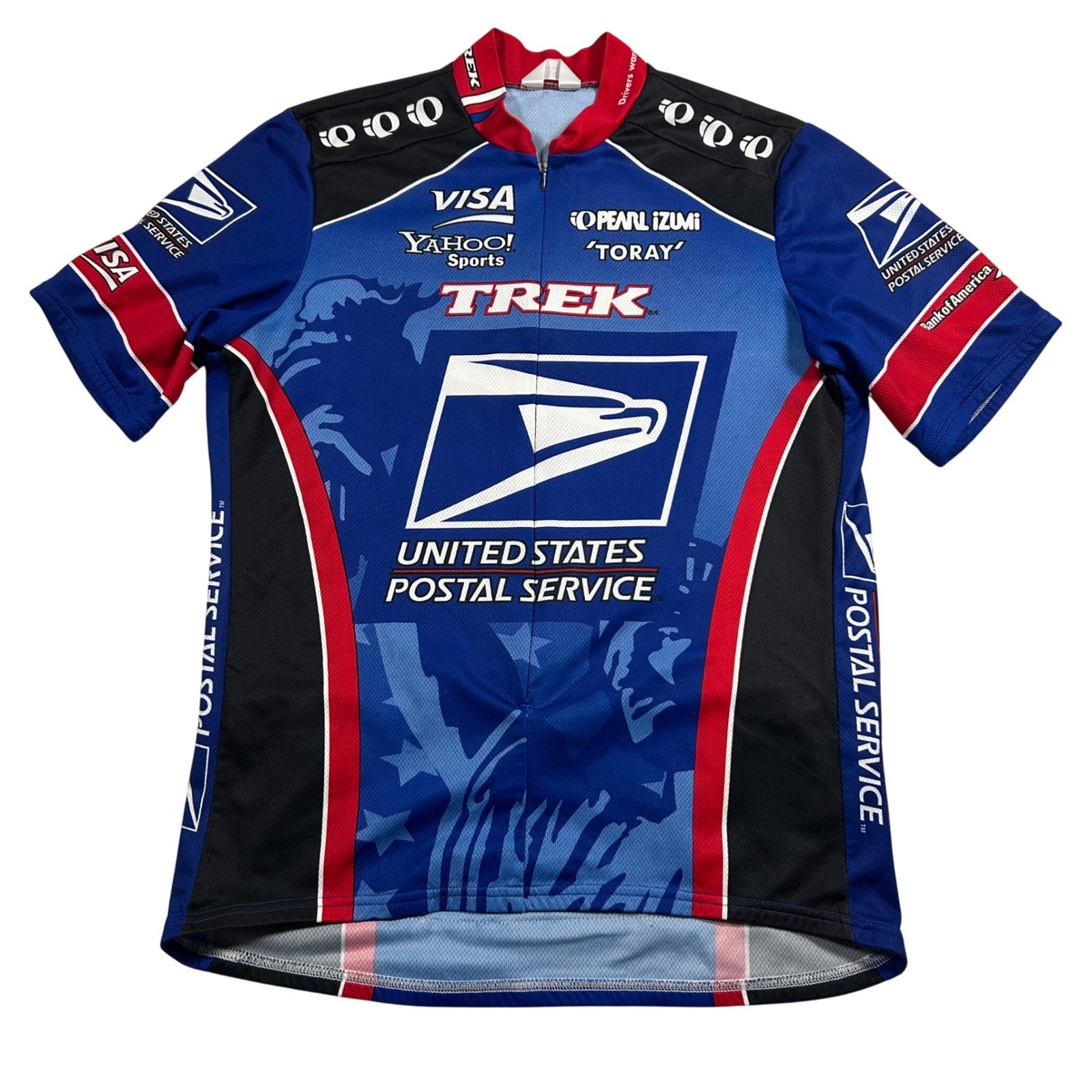 Vintage Pearl Izumi USPS Trek Cycling Jersey Mens XL Blue Yahoo Team 1/4 Y2K