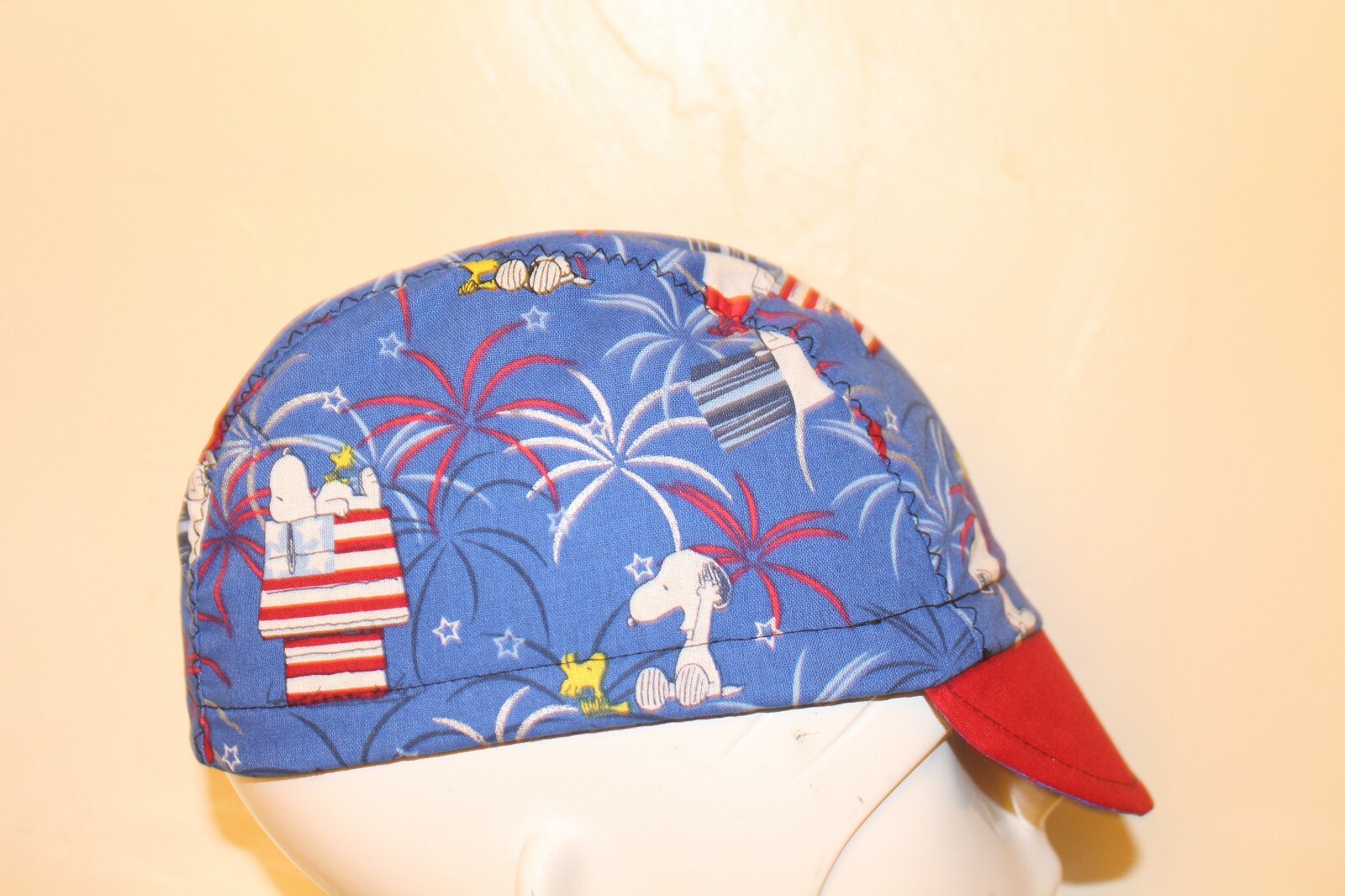 CYCLING CAP SNOOPY I AM AMERICAN 100% COTTON HANDMADE IN USA S M L