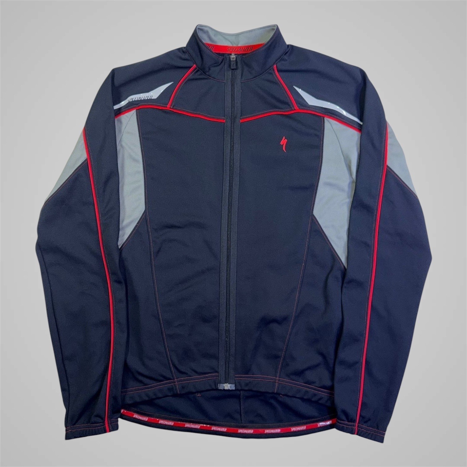 Specialized Men’s Cycling Jersey Large Long Sleeve Full Zip Black Gray Red Bike