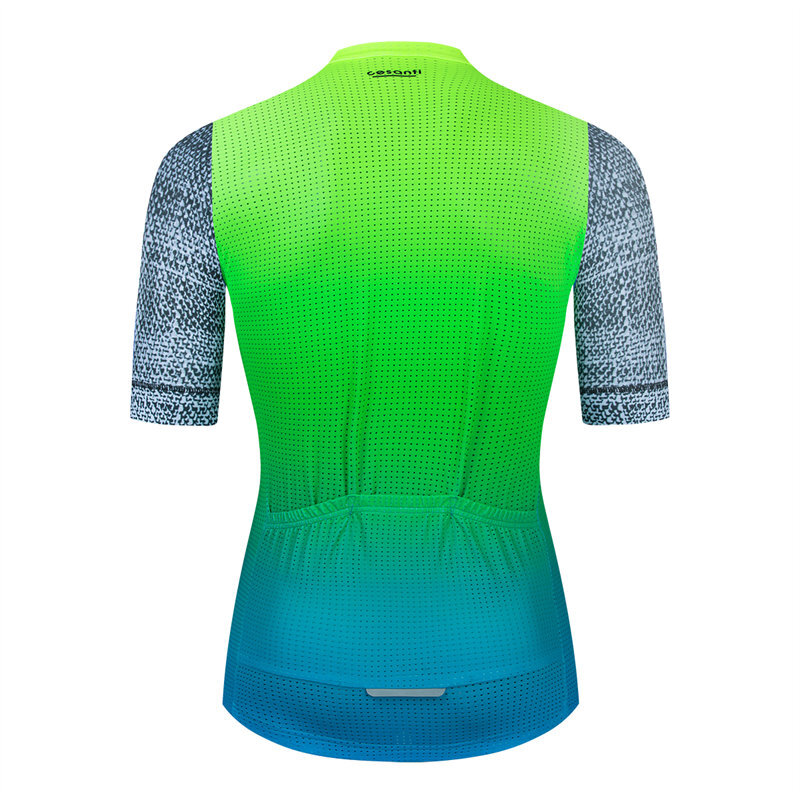 CESANTI Men Cycling Jersey Short Sleeve Non-slip Band Bike Clothing Fluor Green