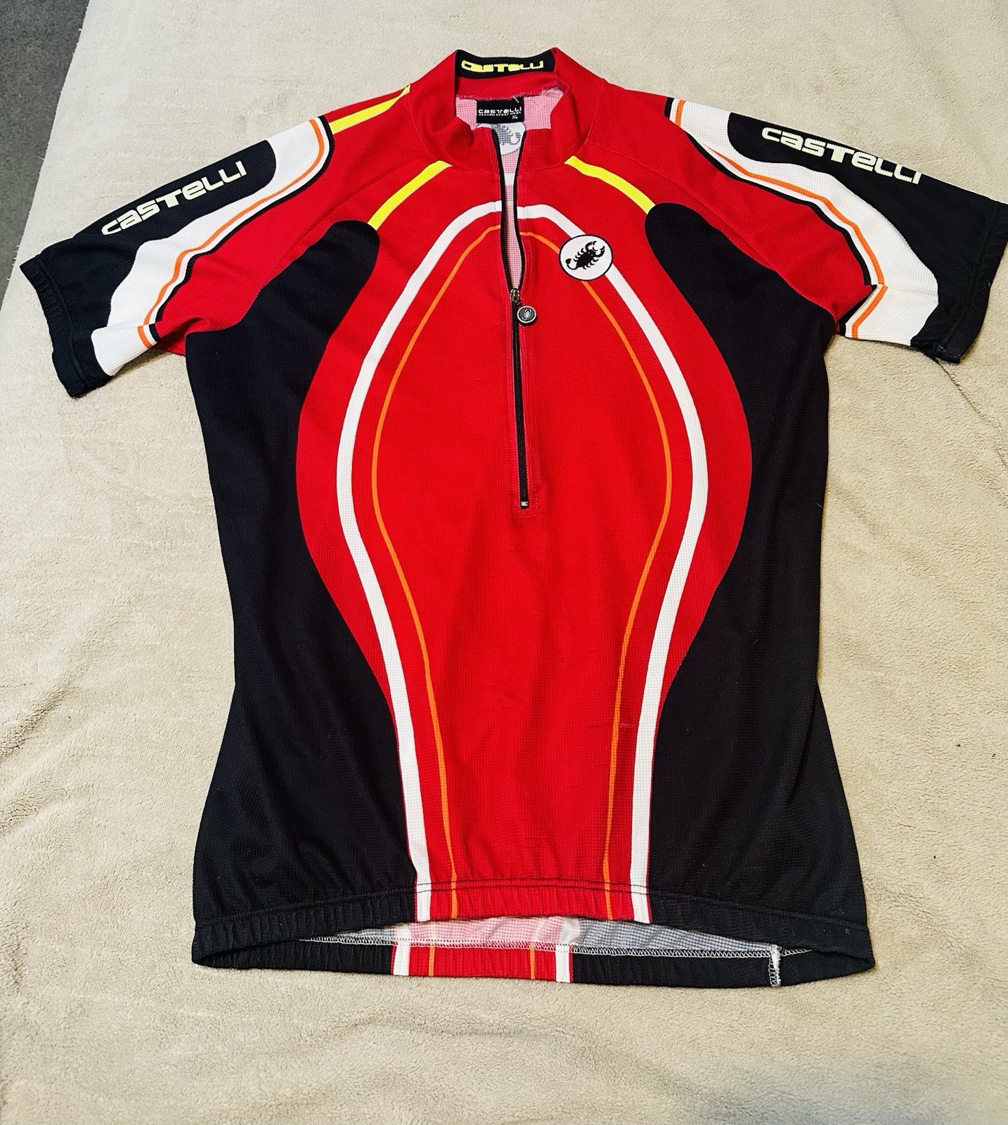 Mens XL Castelli 1/2 Zip Cycling Jersey Red/White Made in Italy EUC