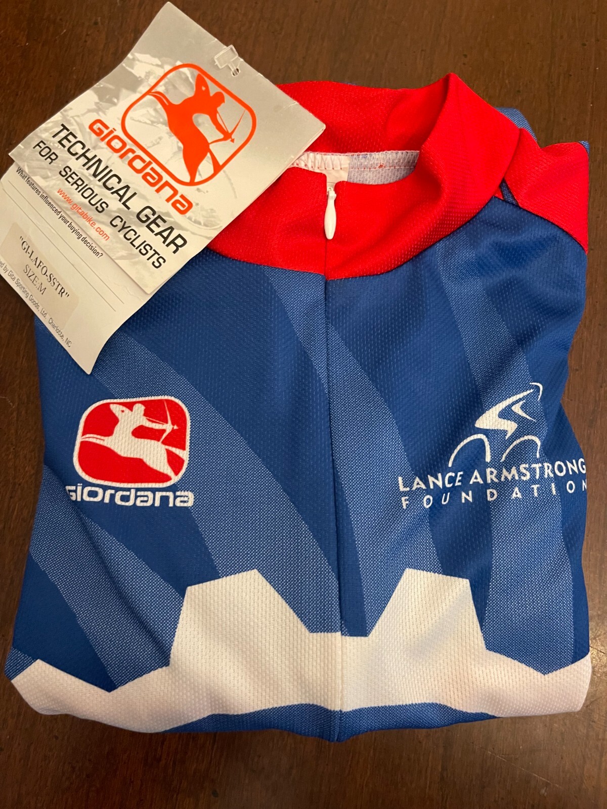 NWT Giordana Cycling Jersey Medium Red White Blue 3/4 Zip Lance Armstrong Found.