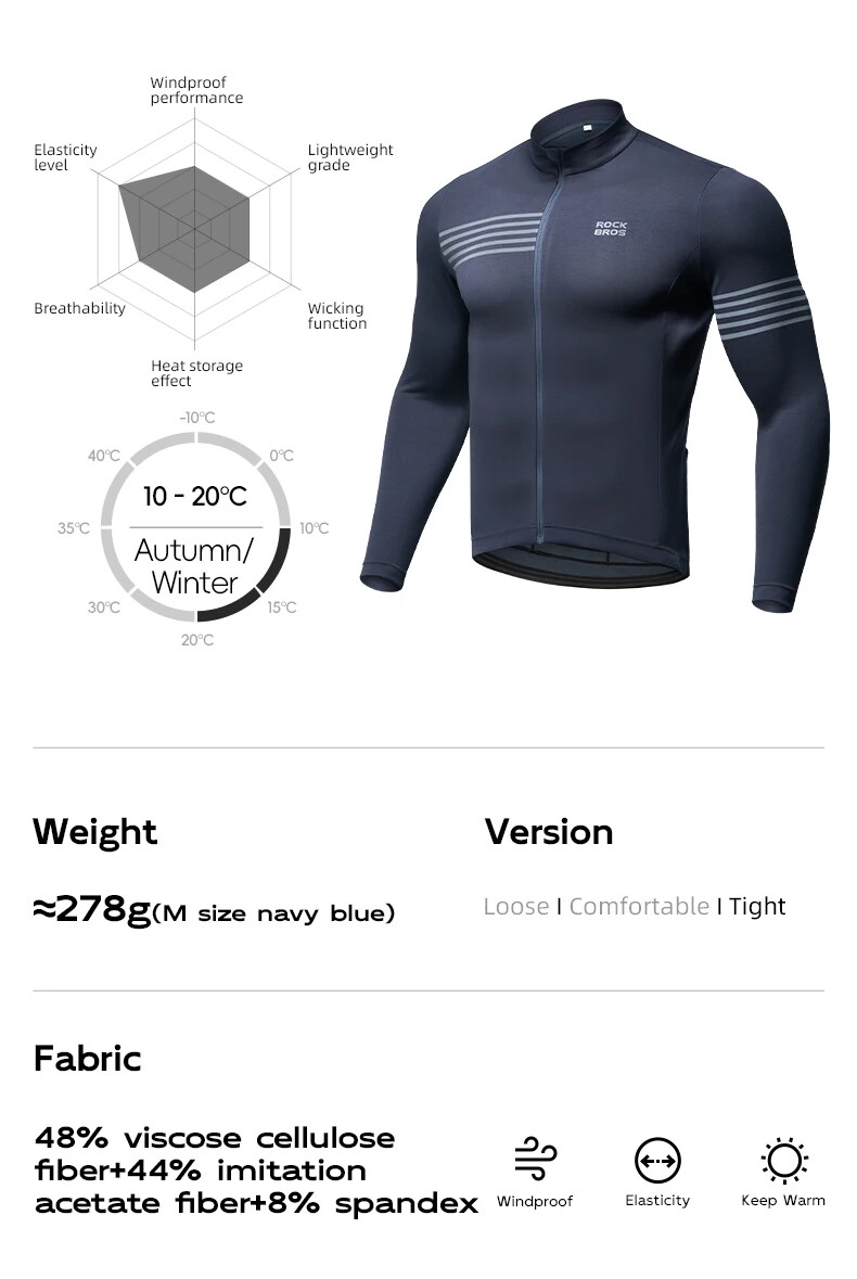 ROCKBROS Men’s Winter Cycling Jersey Thermal Top Long Sleeves Bicycle Clothing