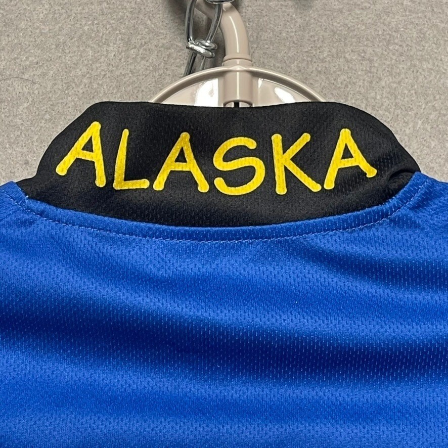 Alaska Cycling Jersey Womens Large Blue 1/2 Zip Colorful Panorama Short Sleeve