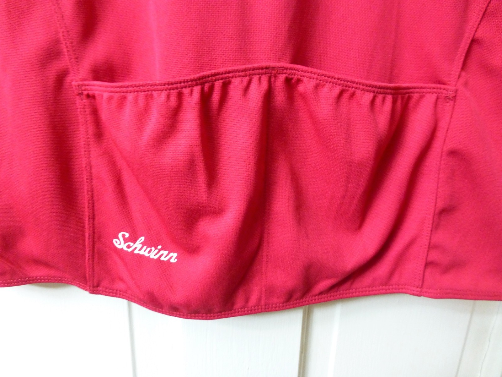 Women’s Schwinn Pro Red & White LARGE Cycling Jersey Zipper Pouches Bike Bicycle