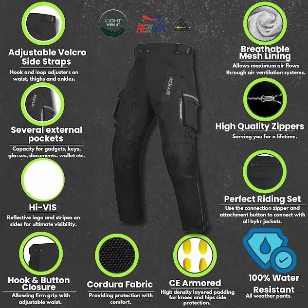 Motorcycle Pants for Men and Women Armored Cordura Overpants 32WX34L Black