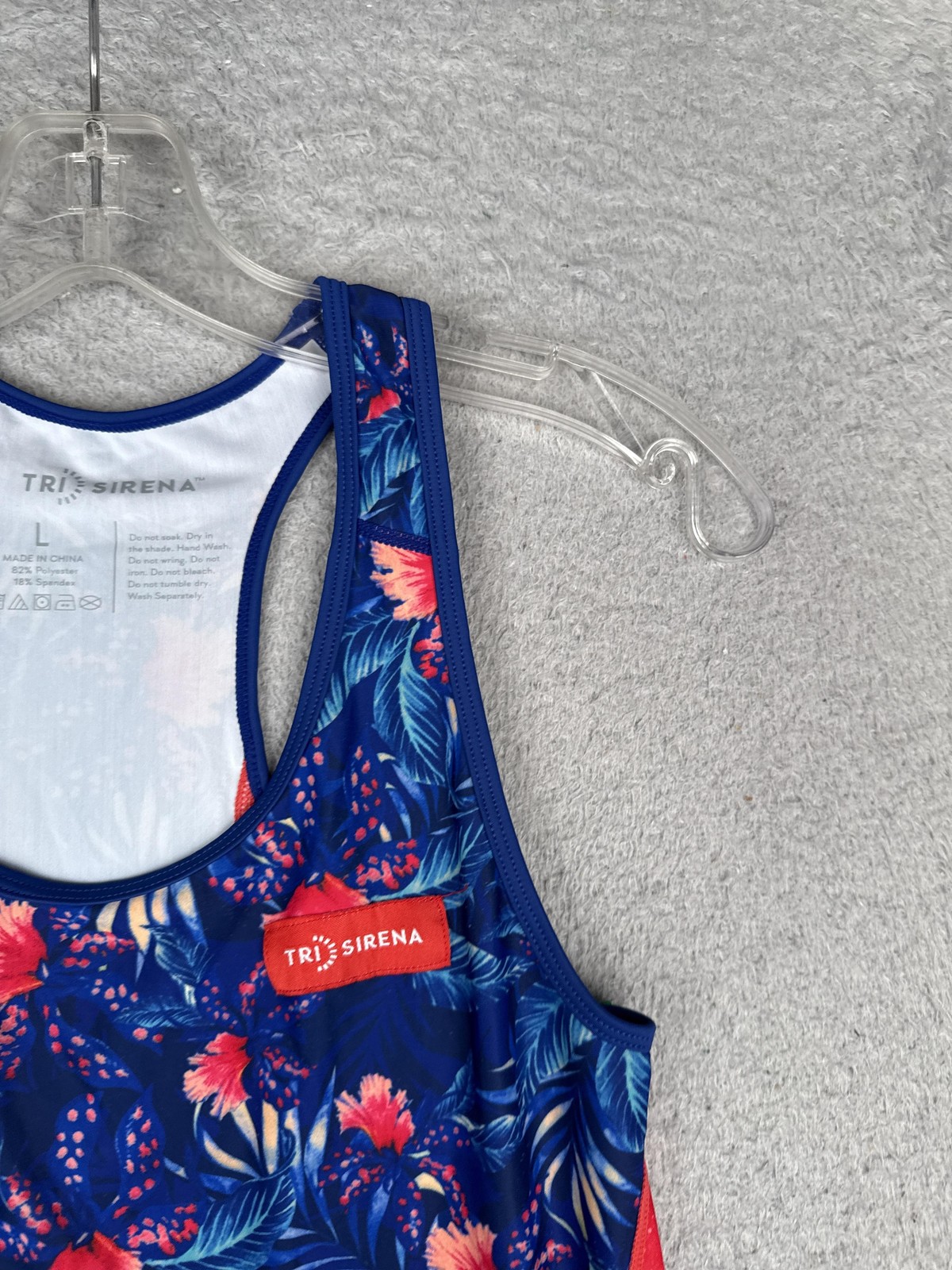 Tri Sirena Tank Top Womens Large Blue Floral Racerback Cycling Jersey Pockets