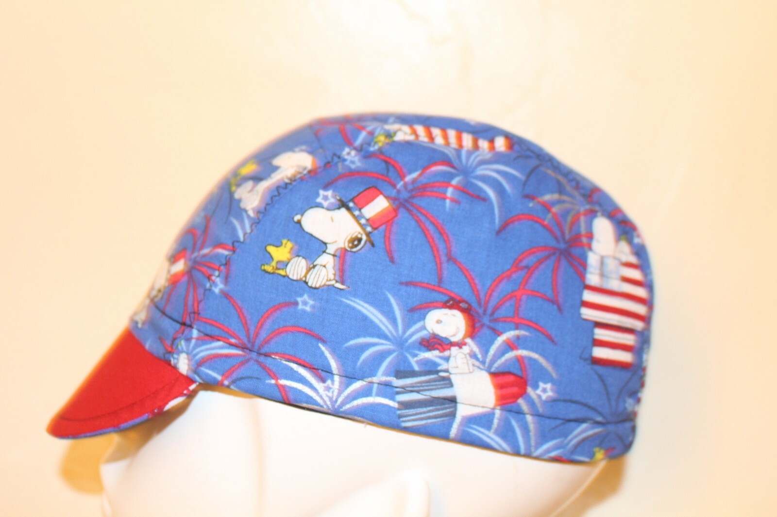CYCLING CAP SNOOPY I AM AMERICAN 100% COTTON HANDMADE IN USA S M L