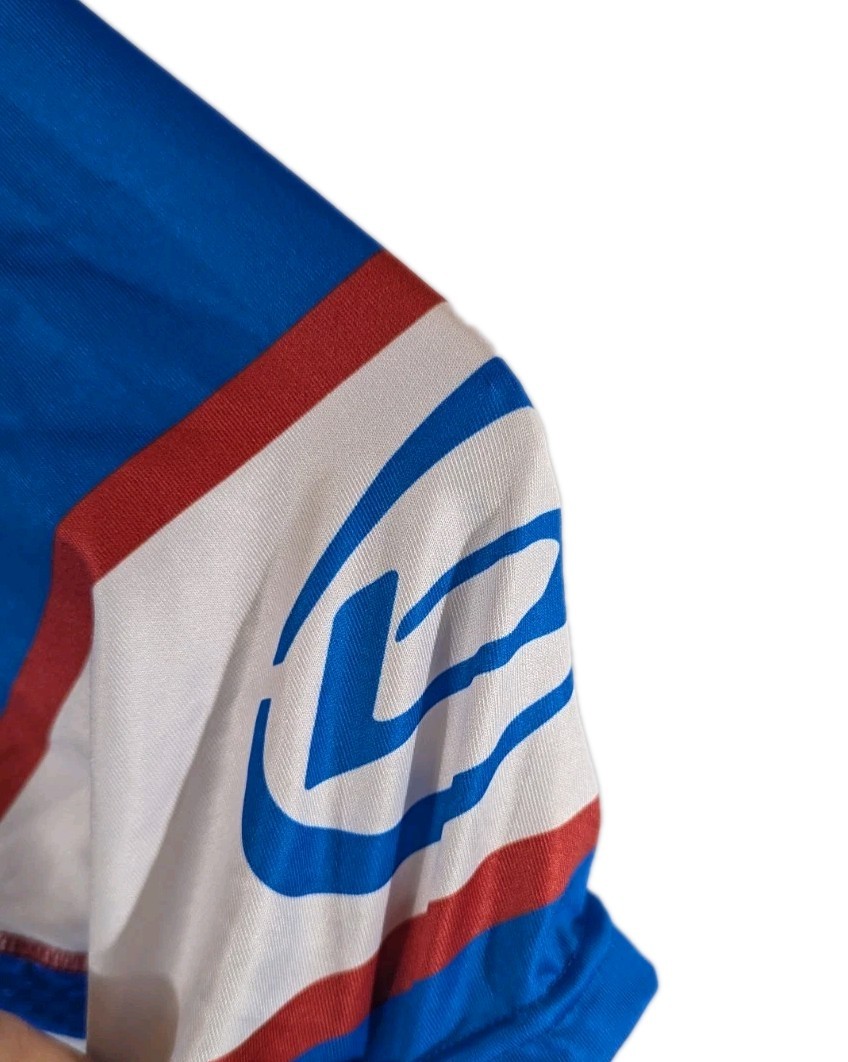 George Hincapie Cycling Jersey Blue Competition Cycles size Large White Pockets