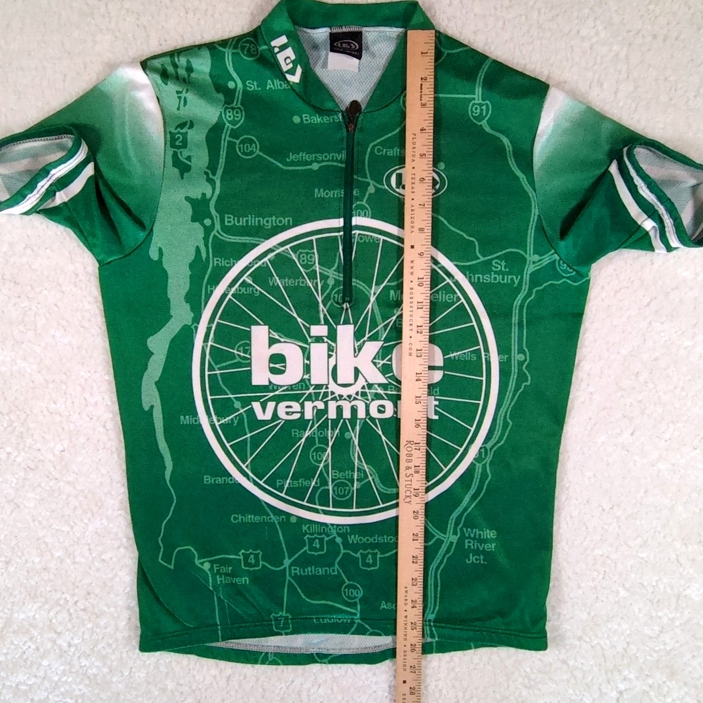 Louis Garneau Cycling Jersey Men’s Green Bike Vermont Road Map Wheel 41″ Chest