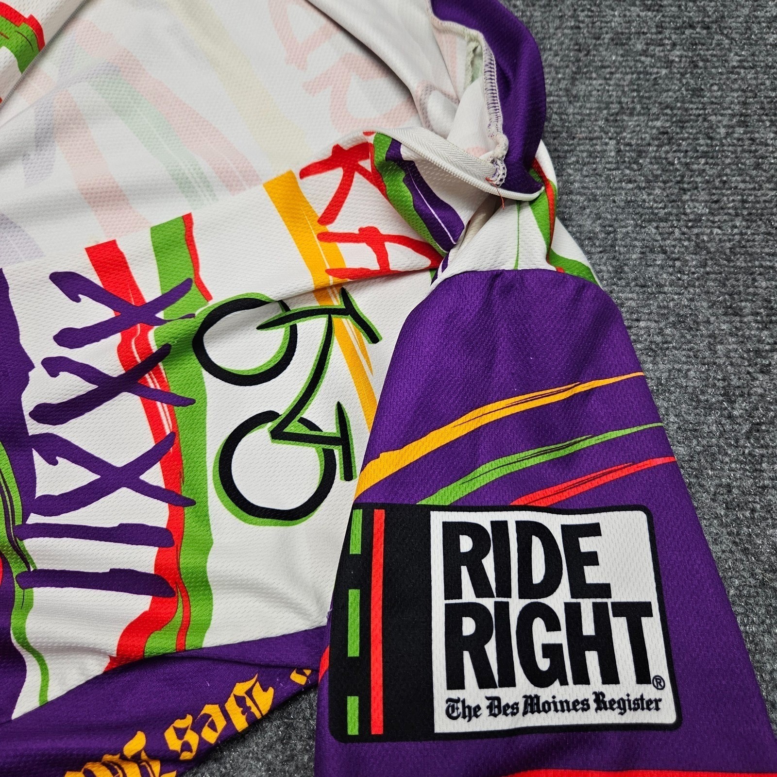 Vintage RAGBRAI XXII Cycling Jersey Mens L White Multicolor USA Made 90s Bike