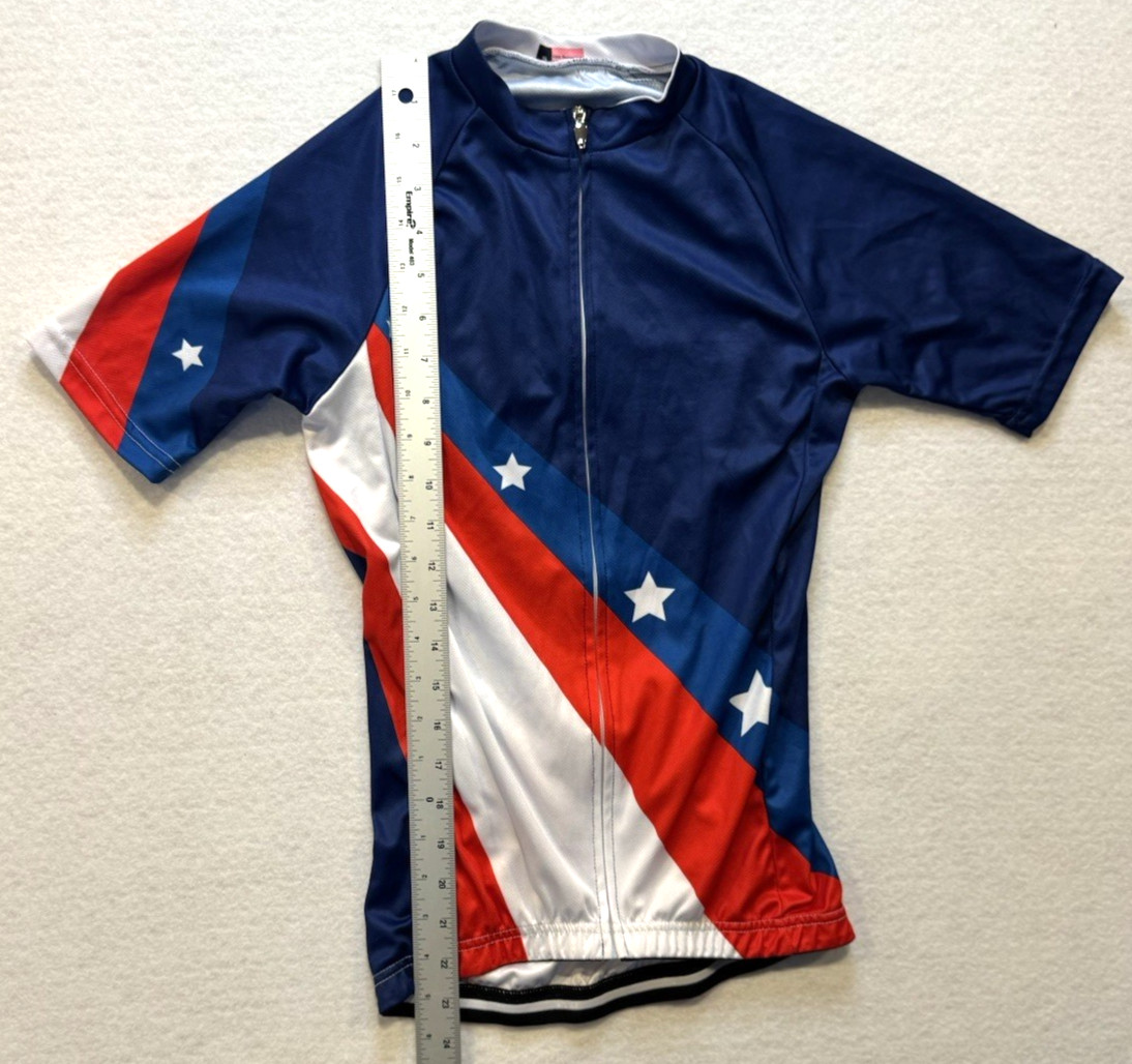 Women’s Small American Flag Cycling Jersey Stars & Stripes Bike Shirt 100% Poly